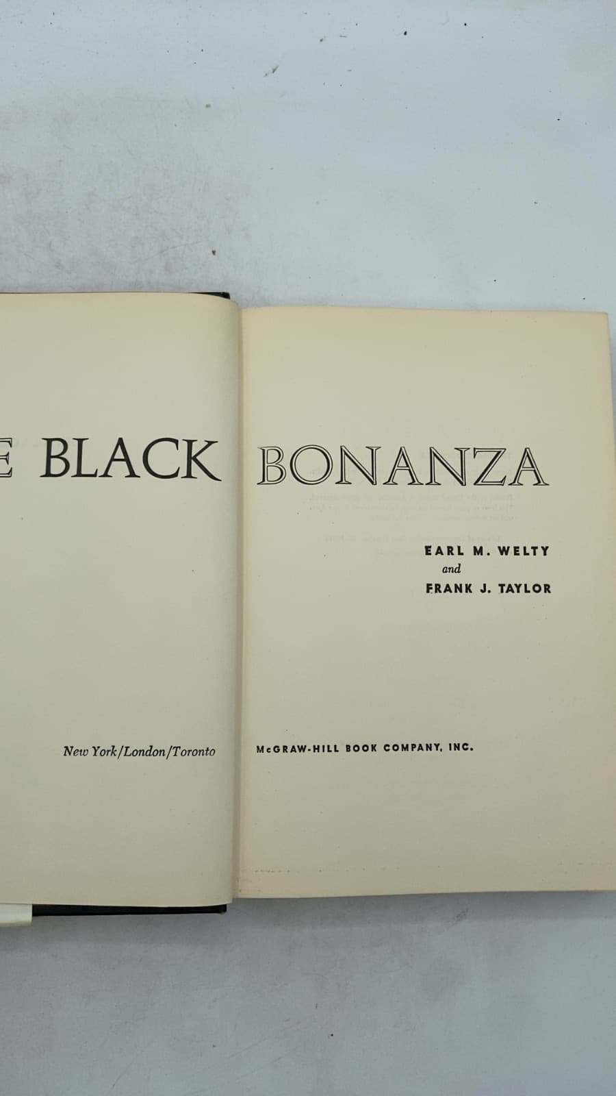 THE Black Bonanza by Earl M. Welty and Frank J. Taylor - title page