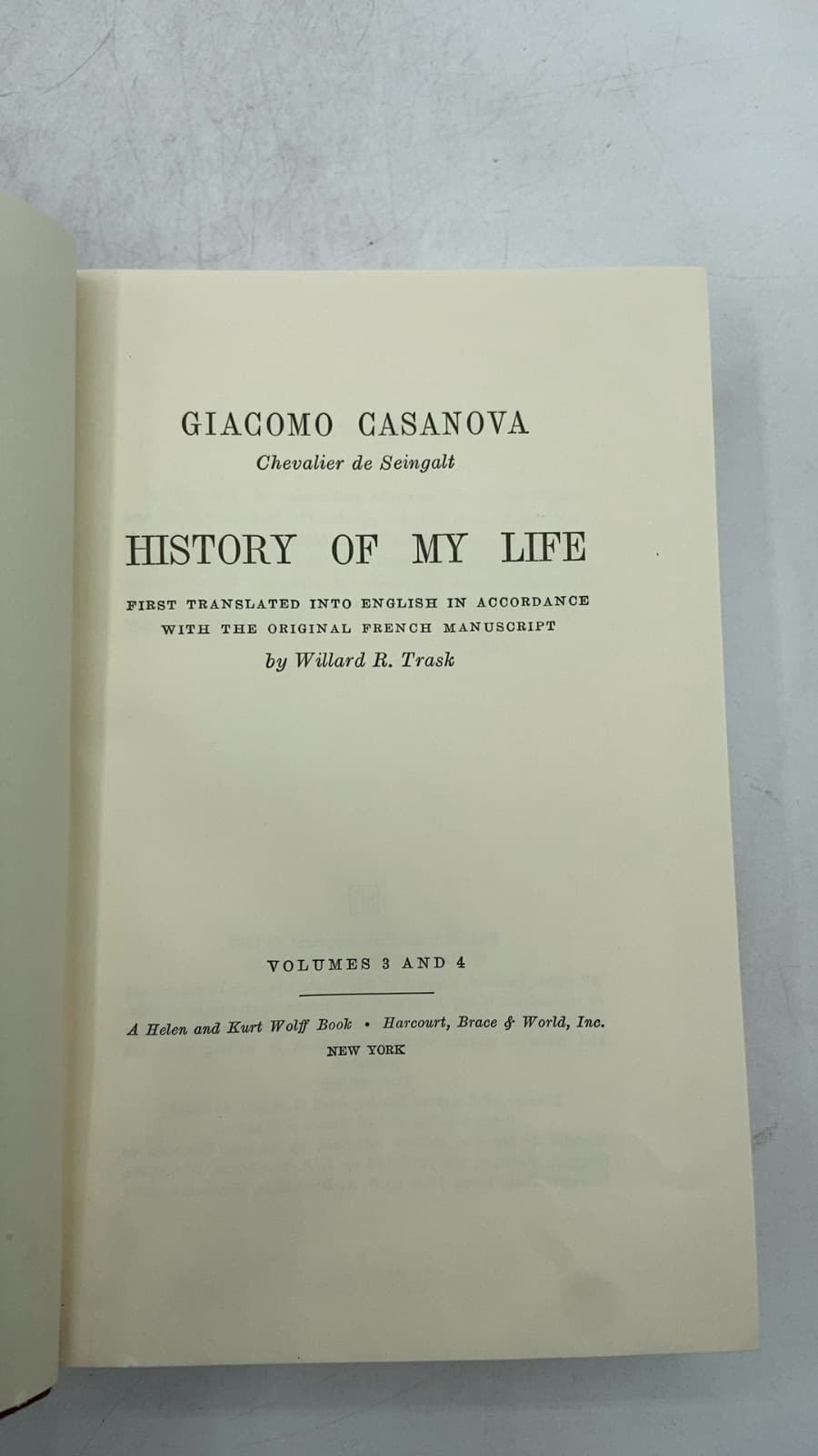 History of My Life, Volumes 3 and 4 by Giacomo Casanova, Chevalier de Seingalt - title page