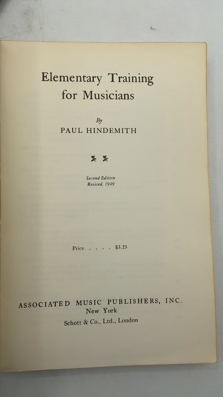 Elementary Training for Musicians by Paul Hindemith - title page