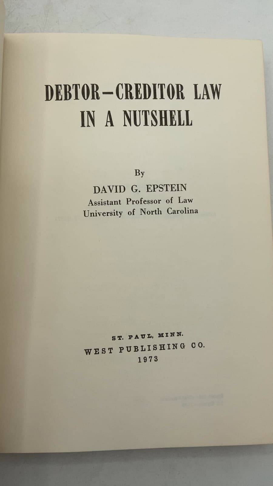 Debtor-Creditor Law in a Nutshell by David G. Epstein - title page