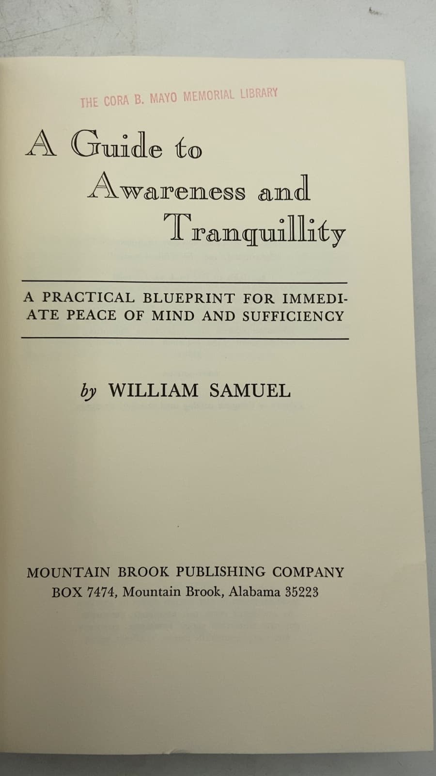 A Guide to Awareness and Tranquillity by William Samuel - title page