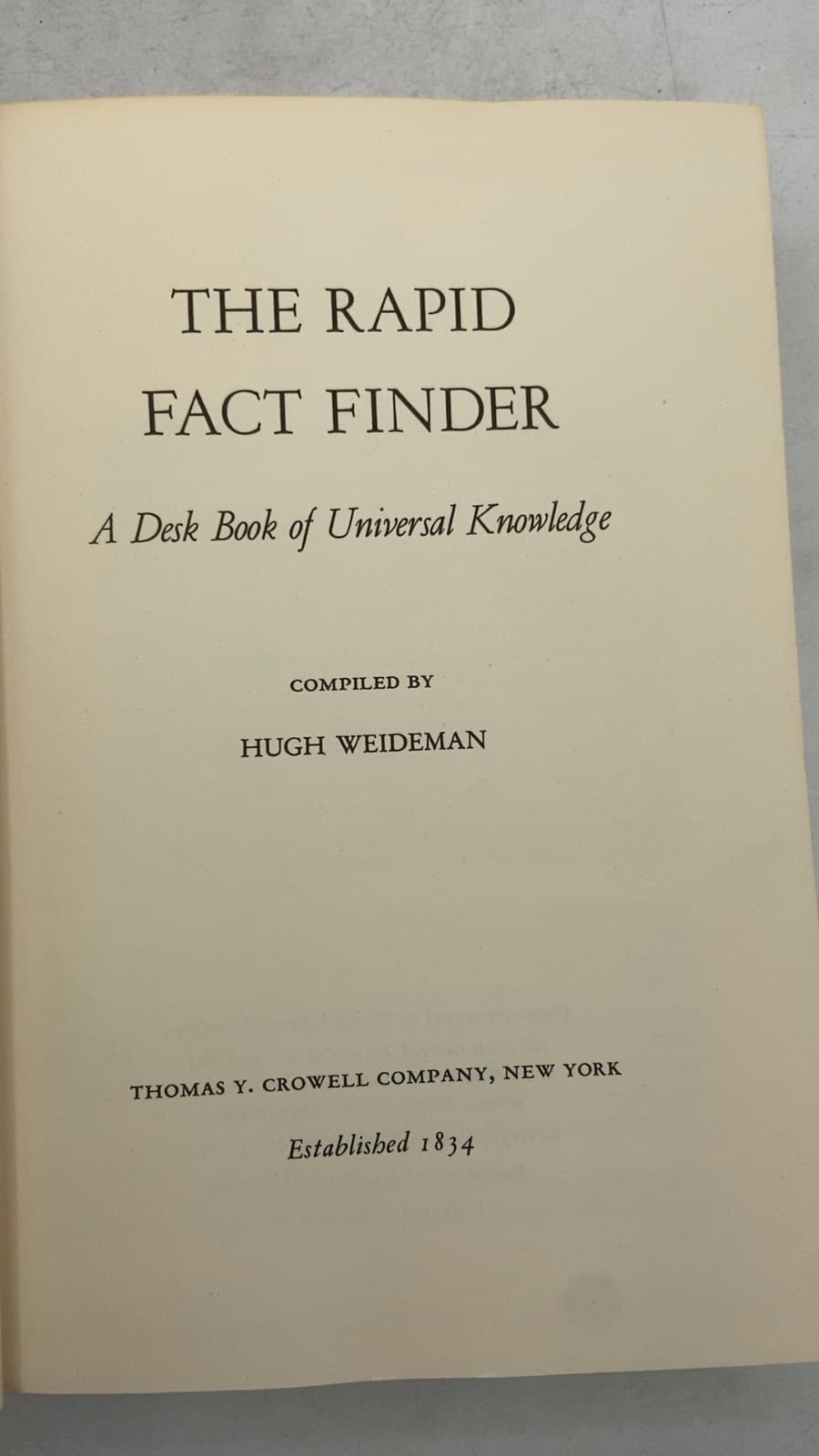 The Rapid Fact Finder: A Desk Book of Universal Knowledge by Hugh Weideman - title page