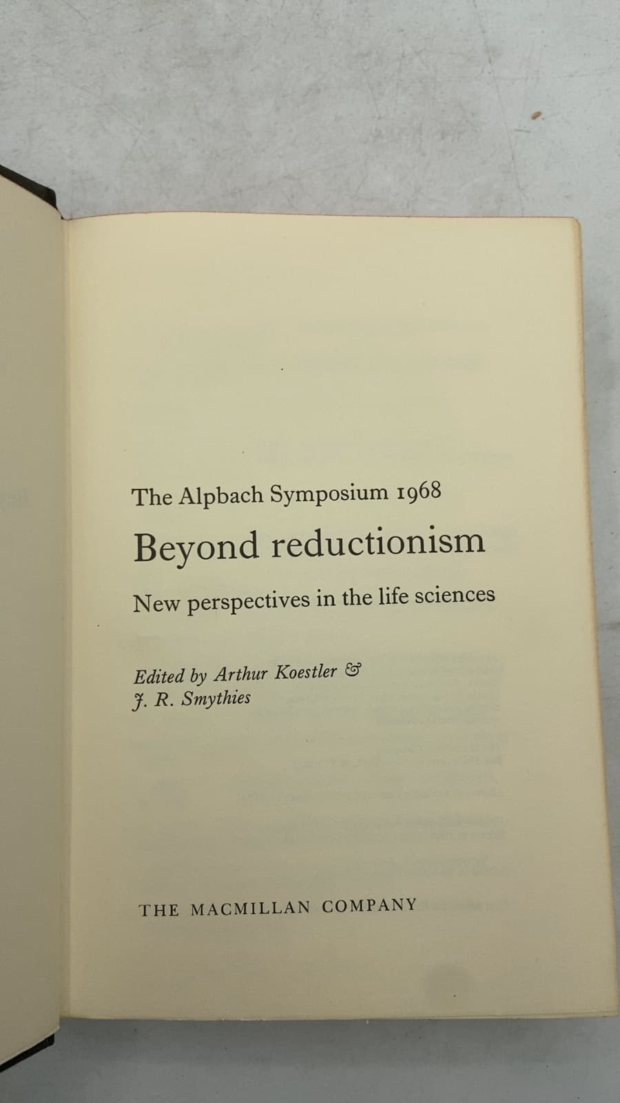 Beyond Reductionism: New Perspectives in the Life Sciences by Arthur Koestler and J. R. Smythies (Editors) - title page