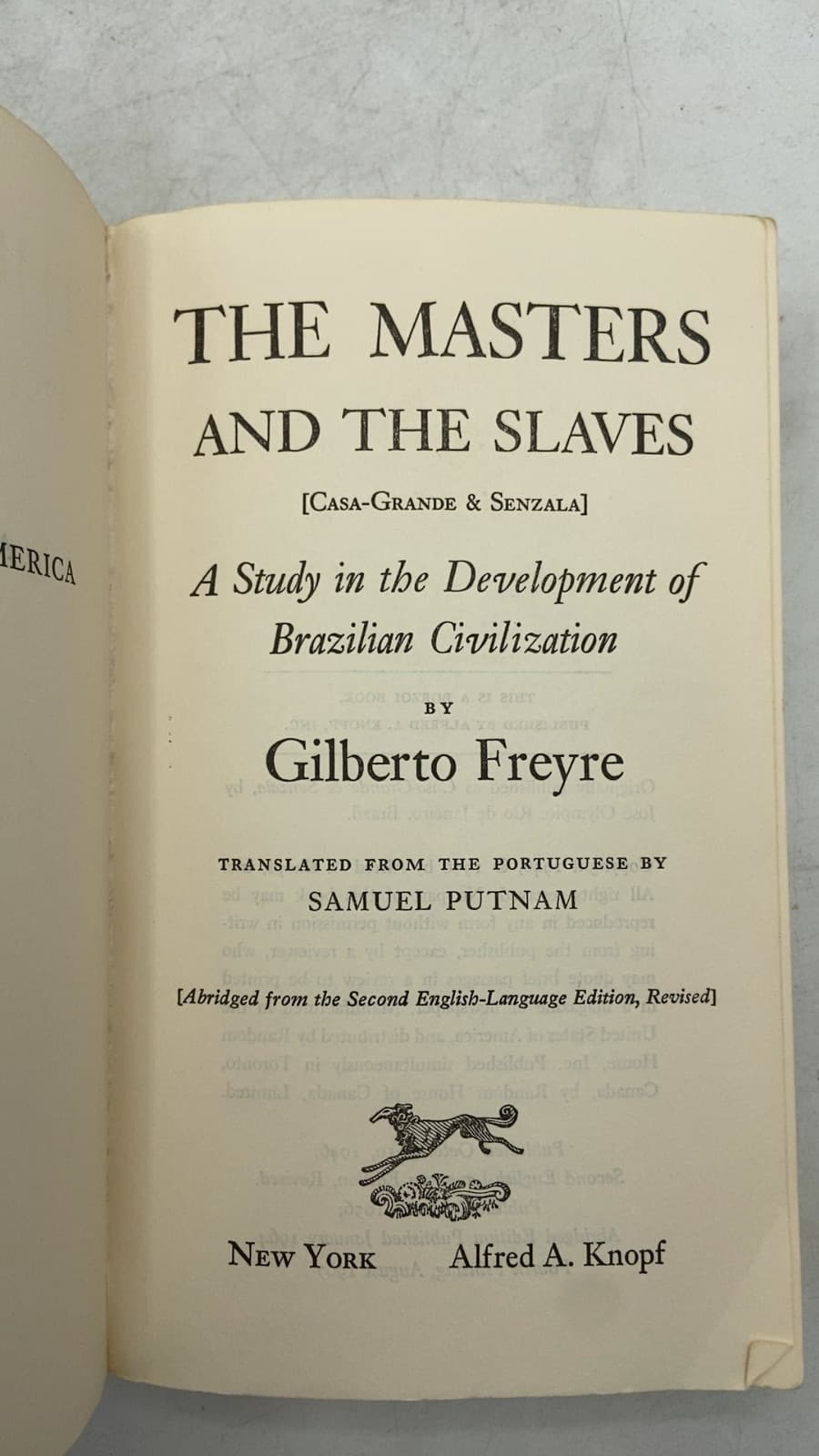 The Masters and the Slaves: A Study in the Development of Brazilian Civilization by Gilberto Freyre - title page