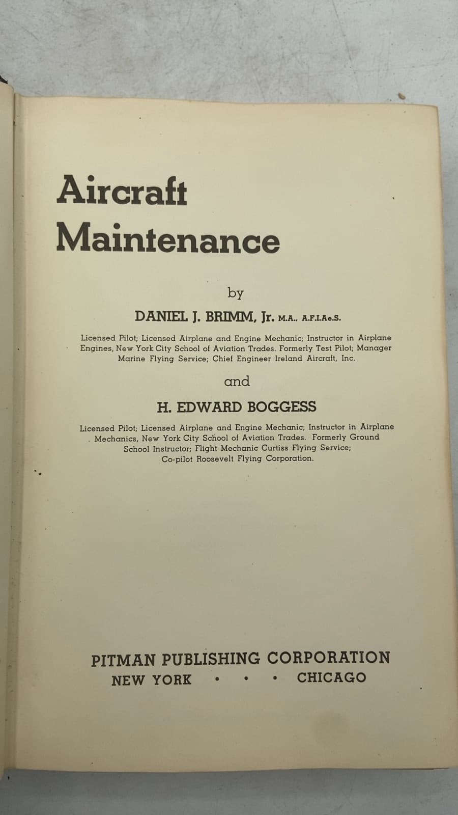 Aircraft Maintenance by Daniel J. Brimm, Jr. and H. Edward Boggess - title page