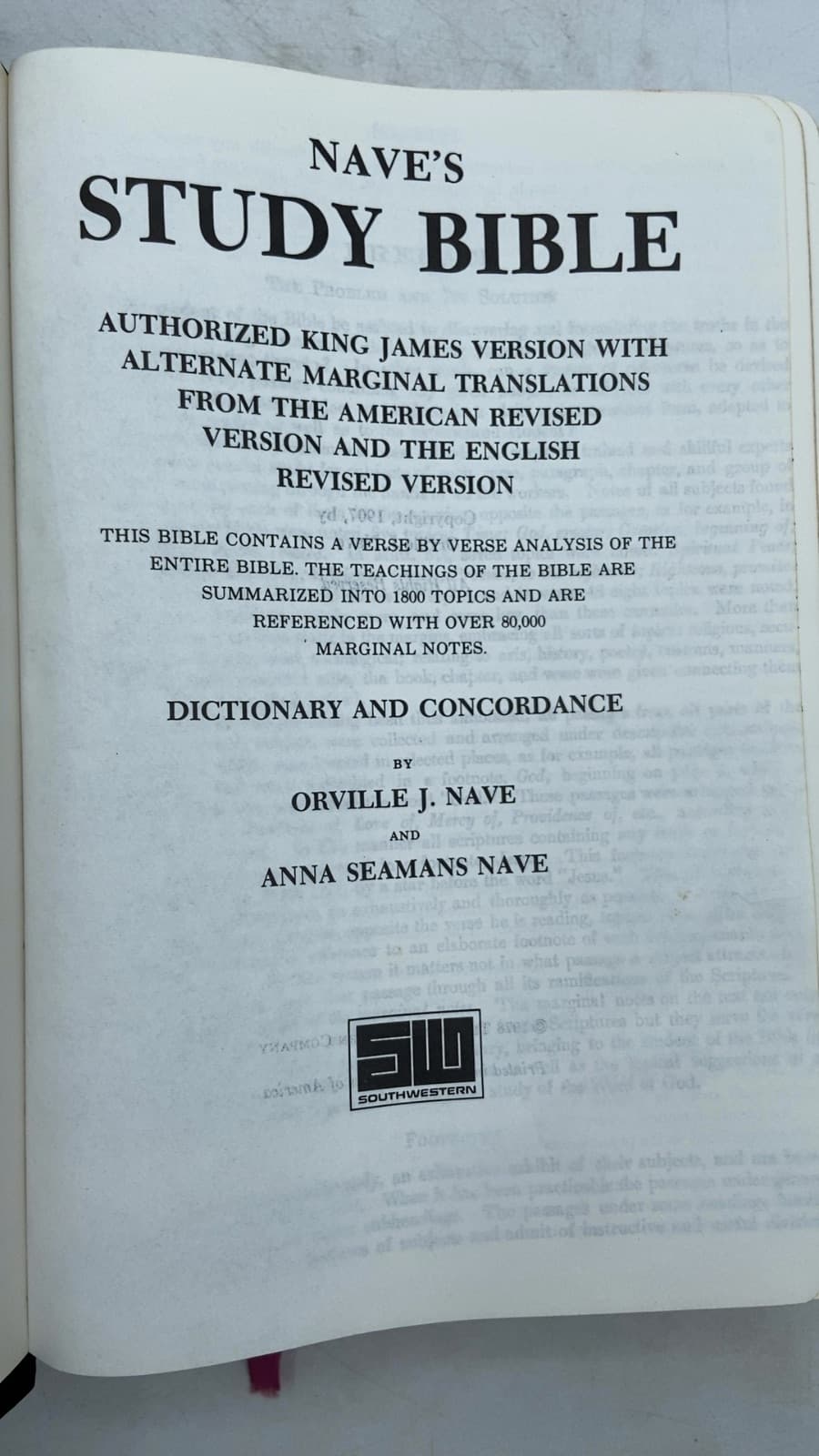 Nave's Study Bible by Orville J. Nave and Anna Seamans Nave - title page