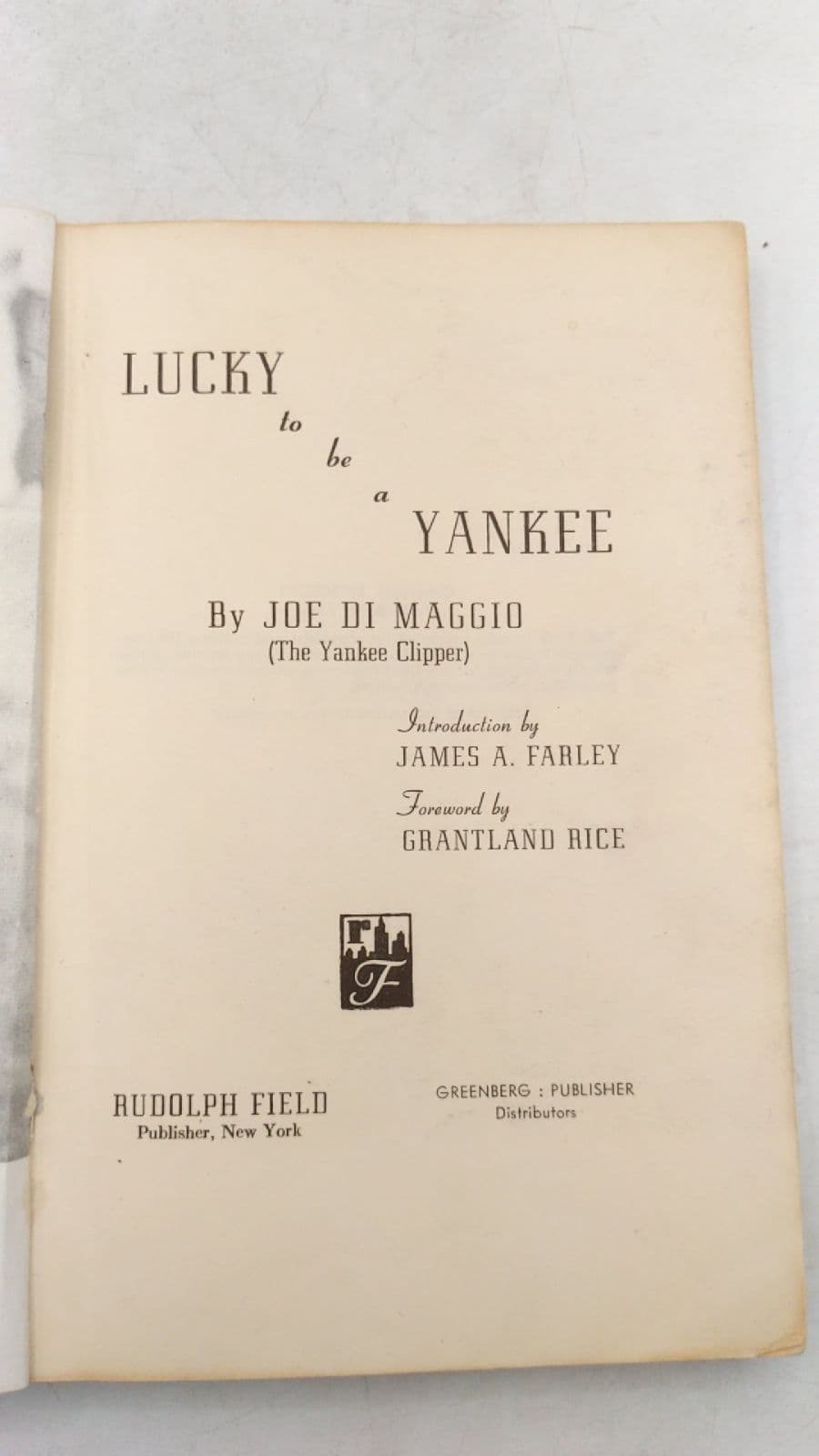 Lucky to be a Yankee by Joe Di Maggio - title page