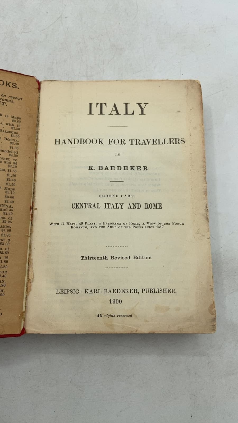 Italy Handbook for Travellers by K. Baedeker - title page