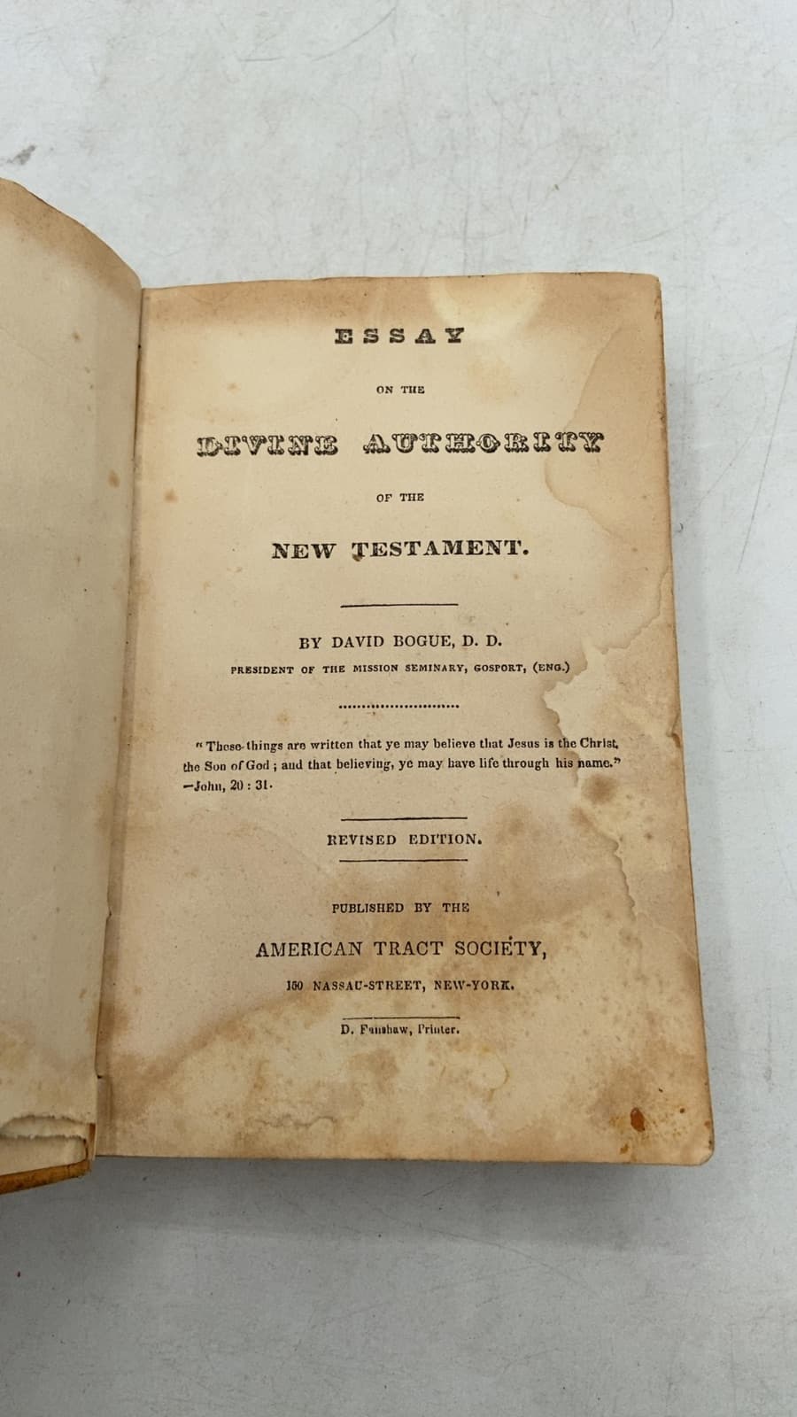 Essay on the Divine Authority of the New Testament by David Bogue, D. D. - title page