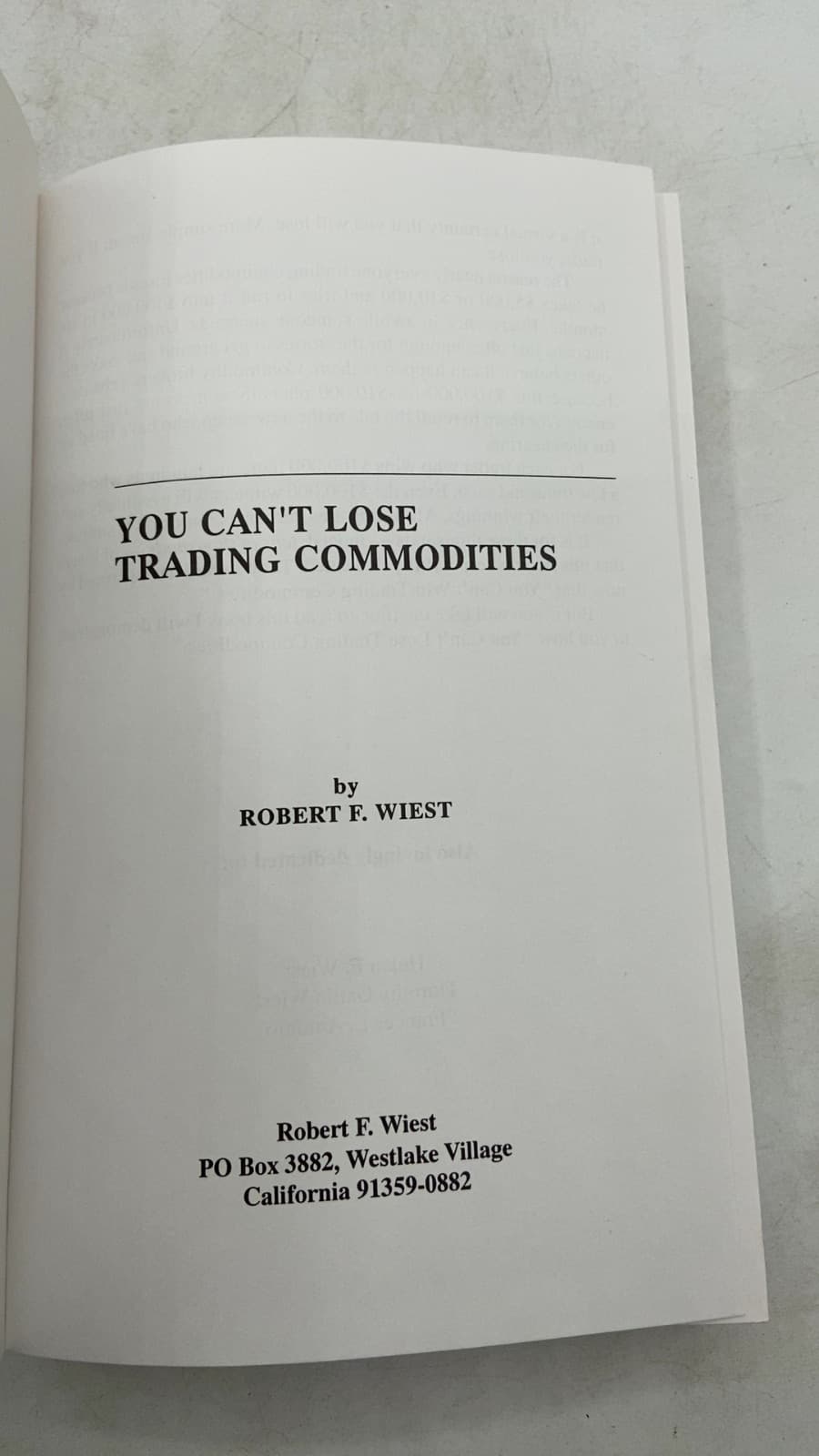YOU Can't Lose Trading Commodities by Robert F. Wiest - title page
