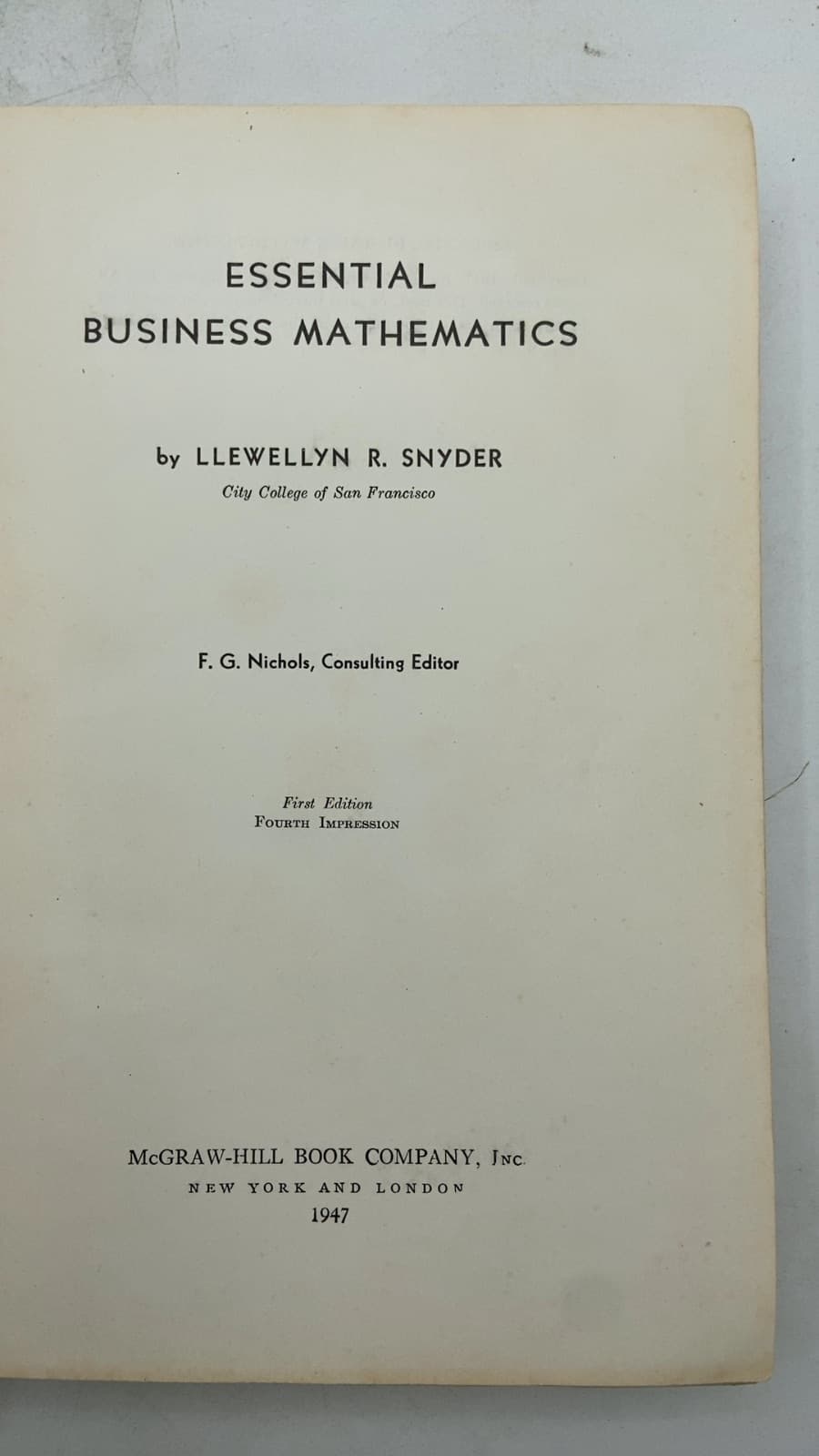 Essential Business Mathematics by Llewellyn R. Snyder - title page