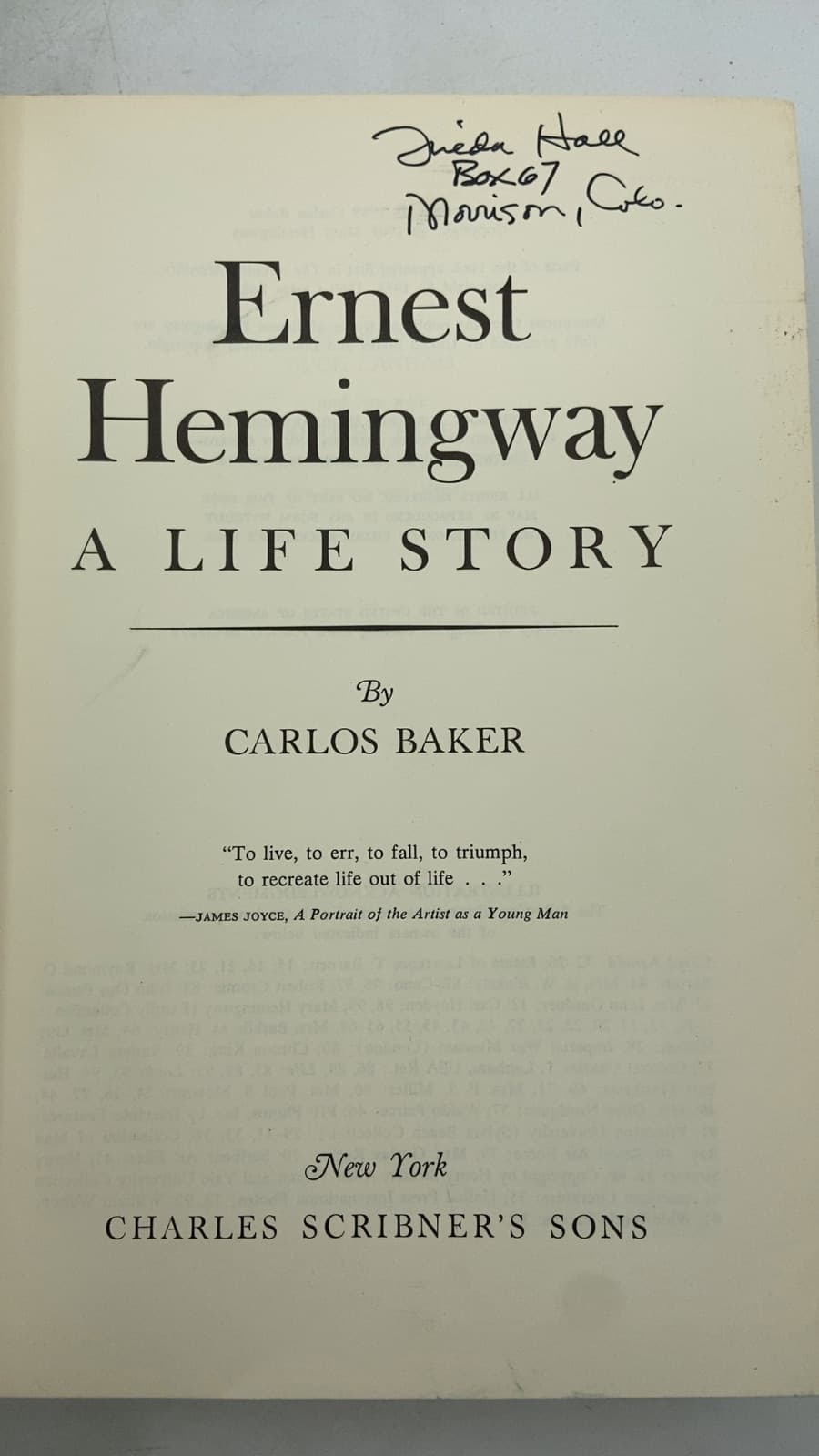 Ernest Hemingway: A Life Story by Carlos Baker - title page