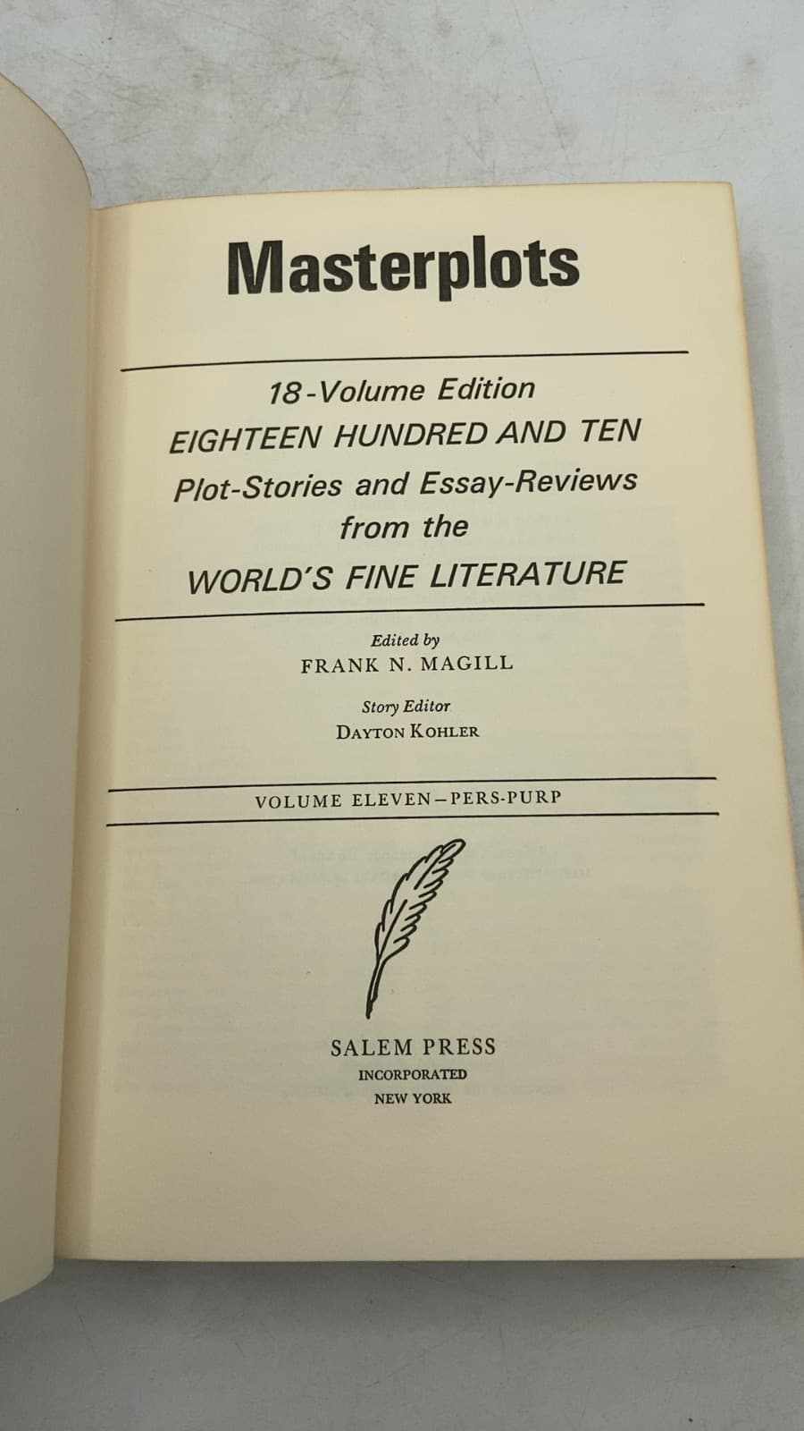 Masterplots: 18-Volume Edition, Volume Eleven - PERS-PURP by Frank N. Magill - title page
