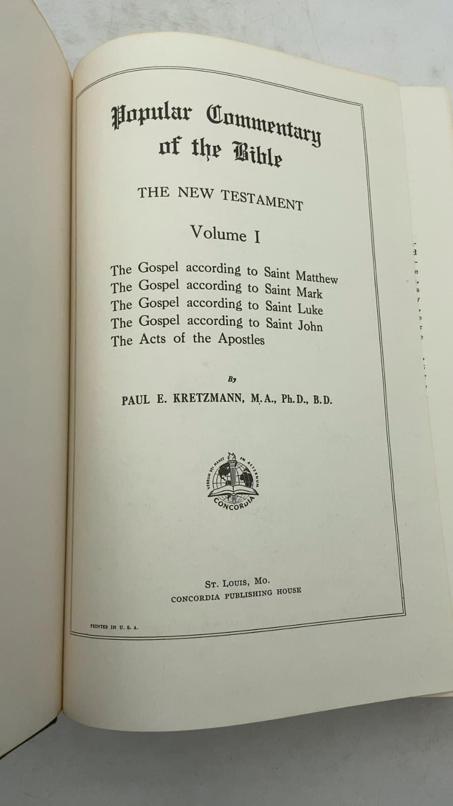 Popular Commentary of the Bible: The New Testament Volume I by Paul E. Kretzmann, M.A., Ph.D., B.D. - title page