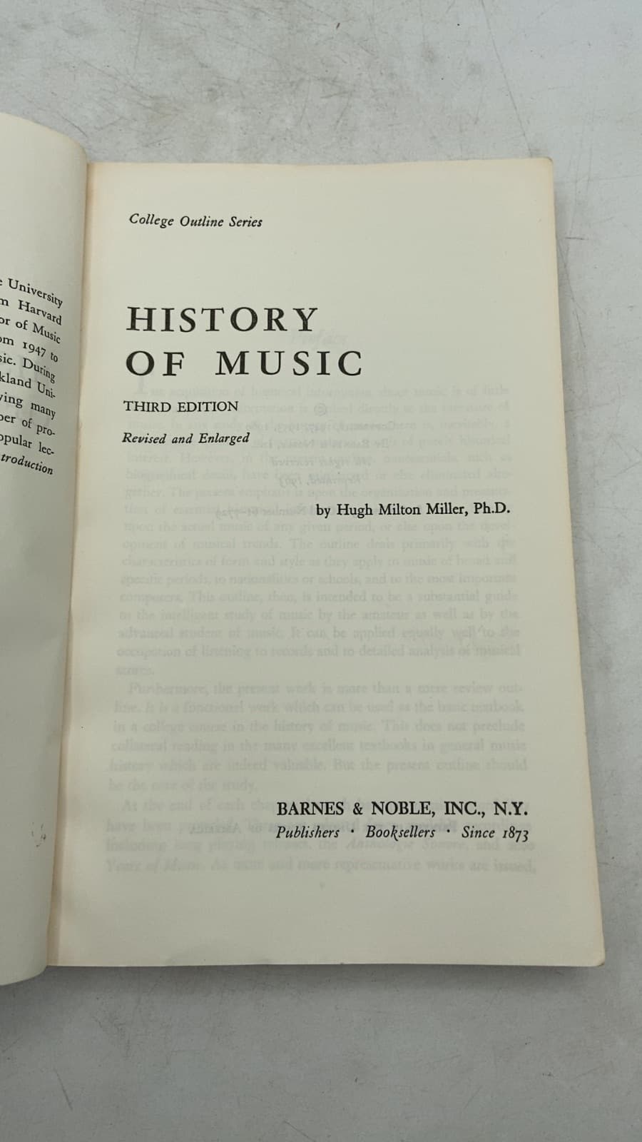 History of Music by Hugh Milton Miller, Ph.D. - title page