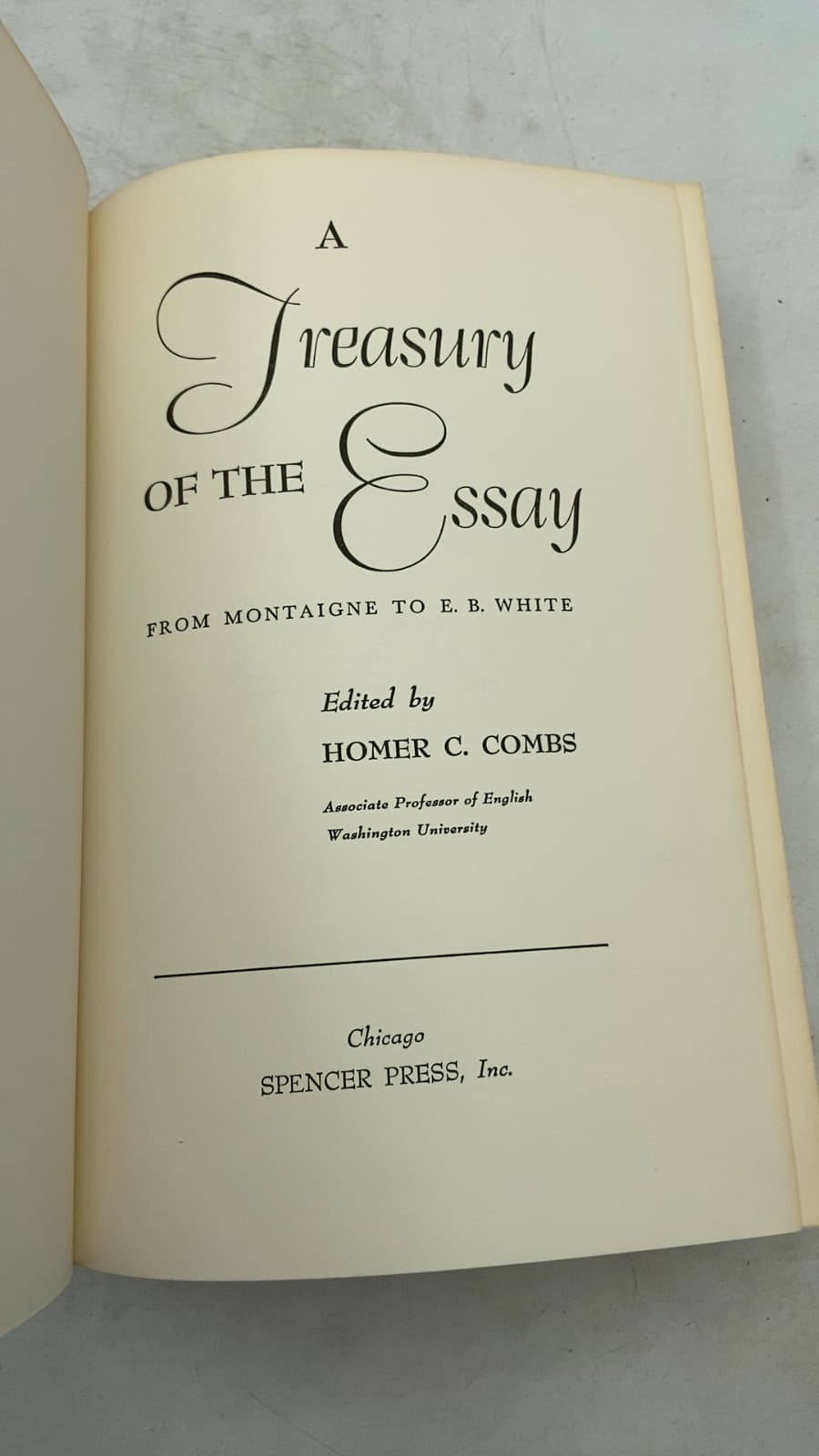 A Treasury of the Essay: From Montaigne to E. B. White by Homer C. Combs - title page