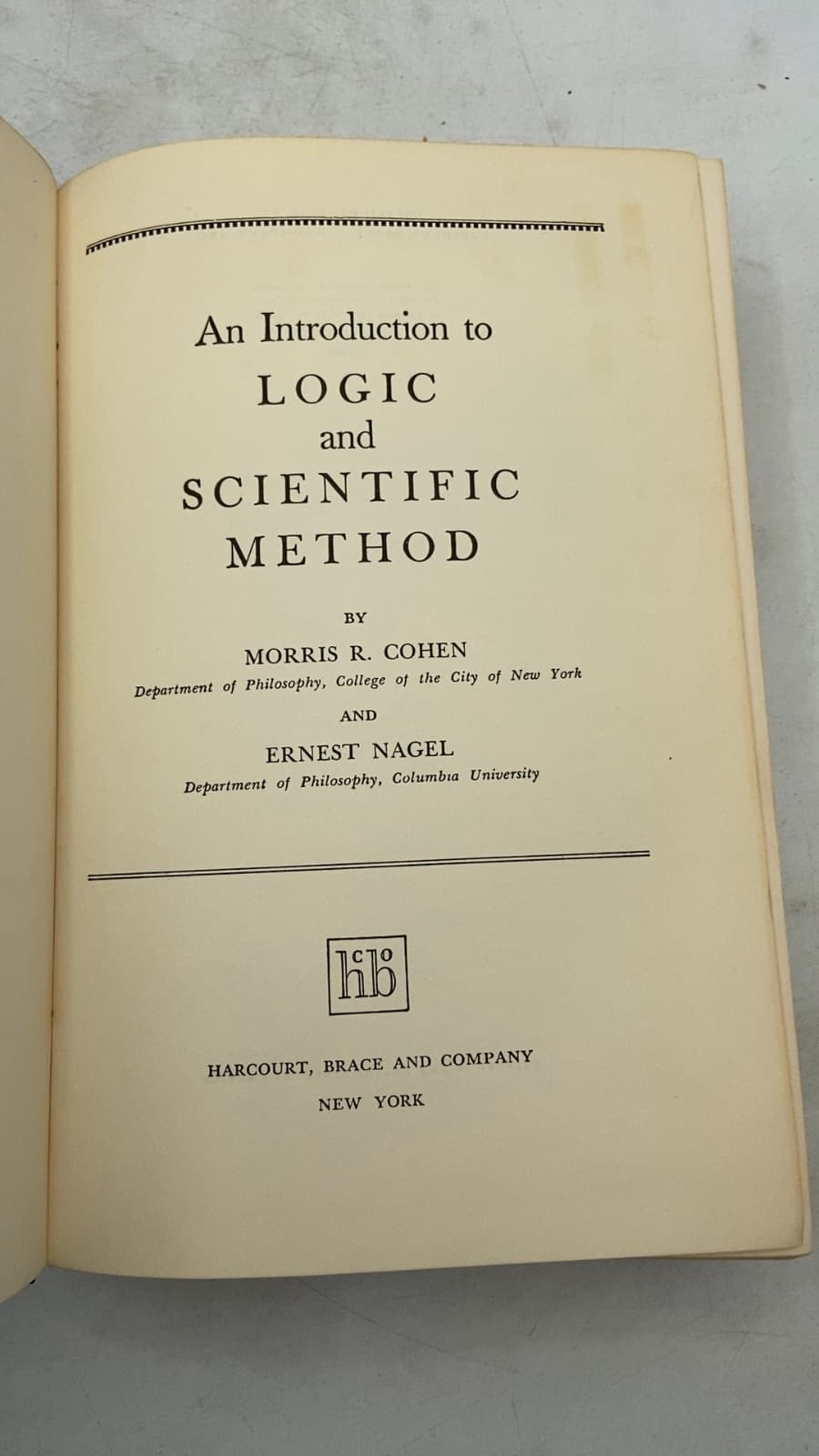 An Introduction to Logic and Scientific Method by Morris R. Cohen and Ernest Nagel - title page