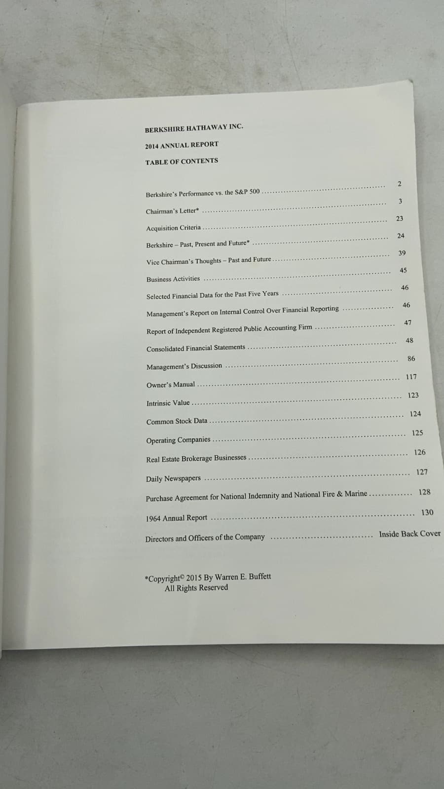 2014 Annual Report by Warren E. Buffett - title page