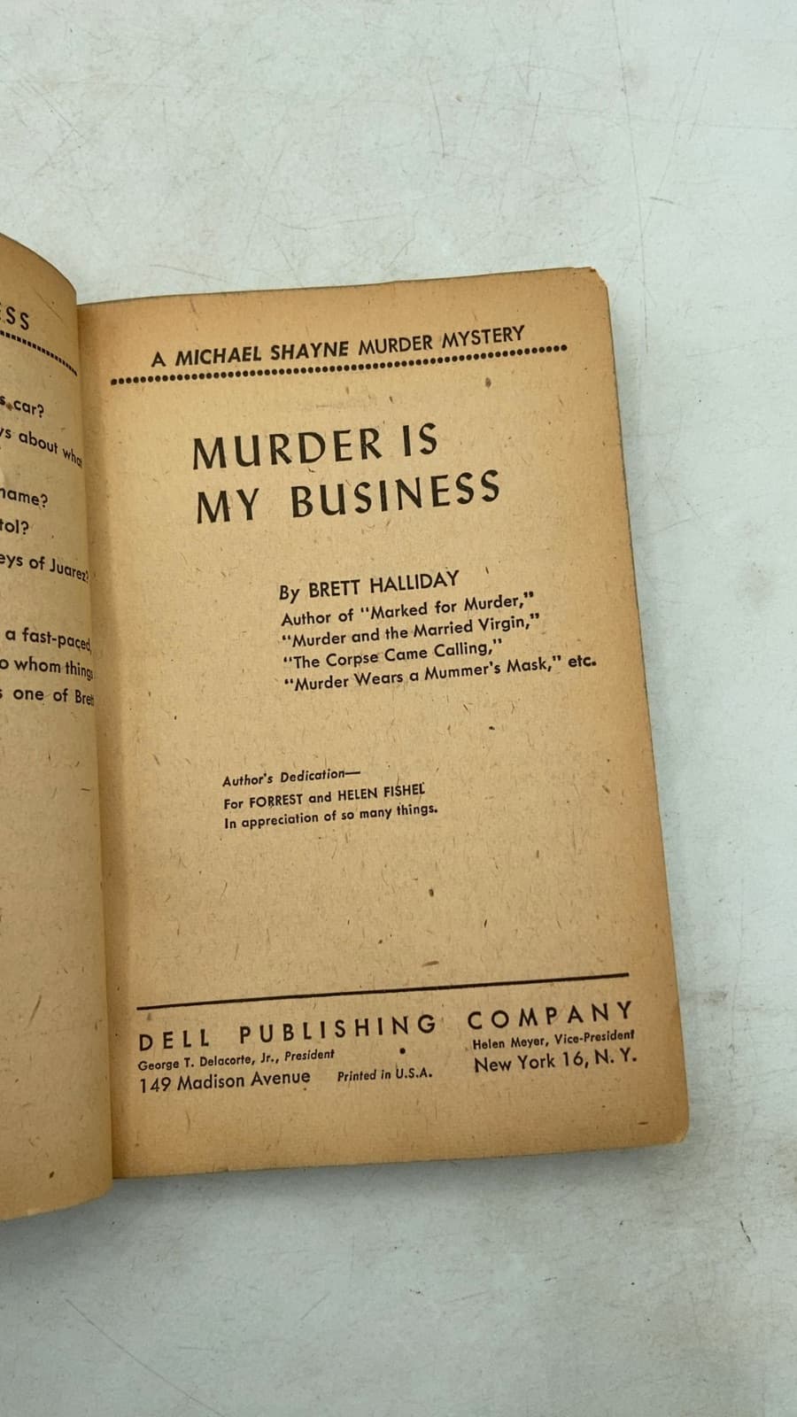 Murder Is My Business by Brett Halliday - title page