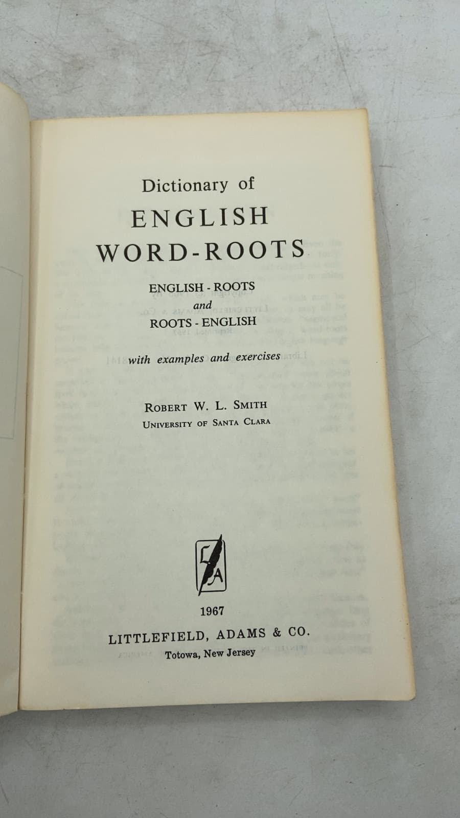 Dictionary of English Word-Roots by Robert W. L. Smith - title page