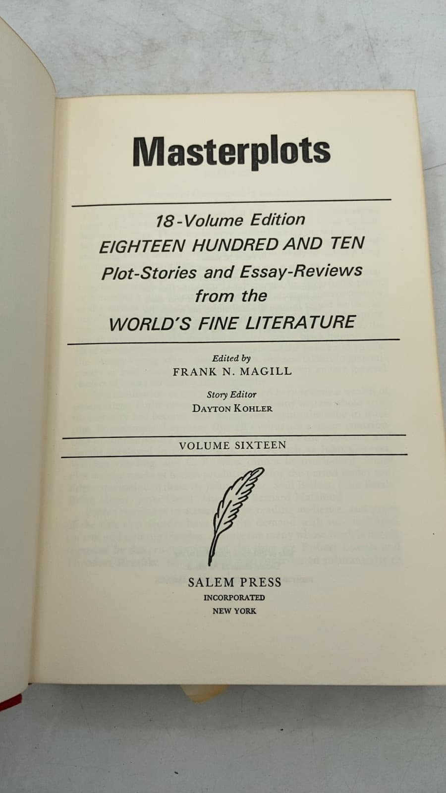 Masterplots: 18-Volume Edition, Volume Sixteen by Frank N. Magill - title page
