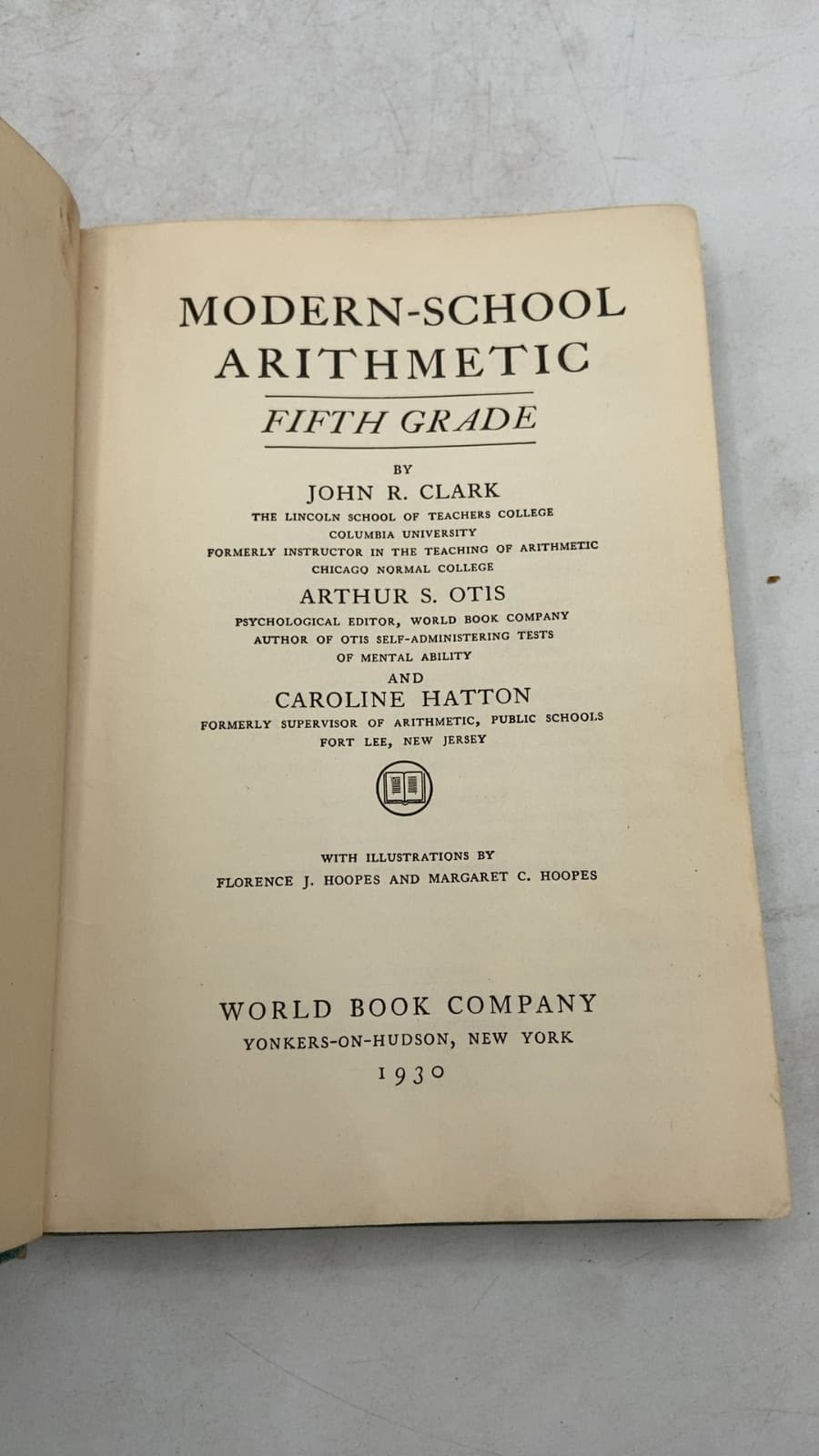 Modern-School Arithmetic Fifth Grade by John R. Clark, Arthur S. Otis, and Caroline Hatton - title page