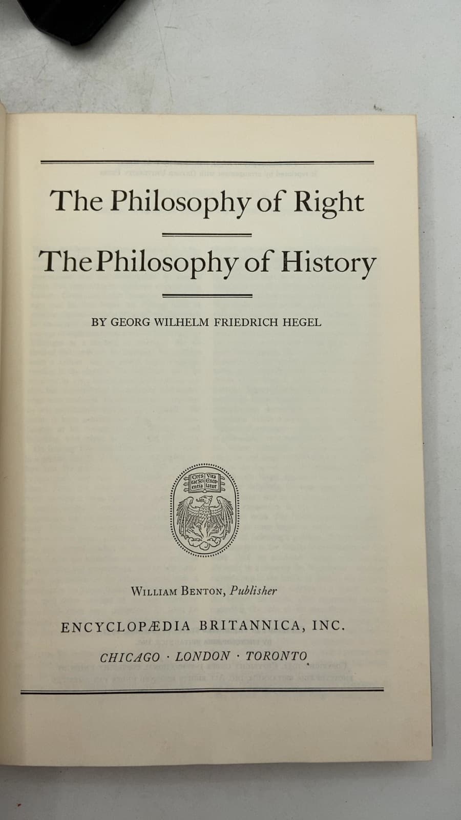 The Philosophy of Right The Philosophy of History by Georg Wilhelm Friedrich Hegel - title page