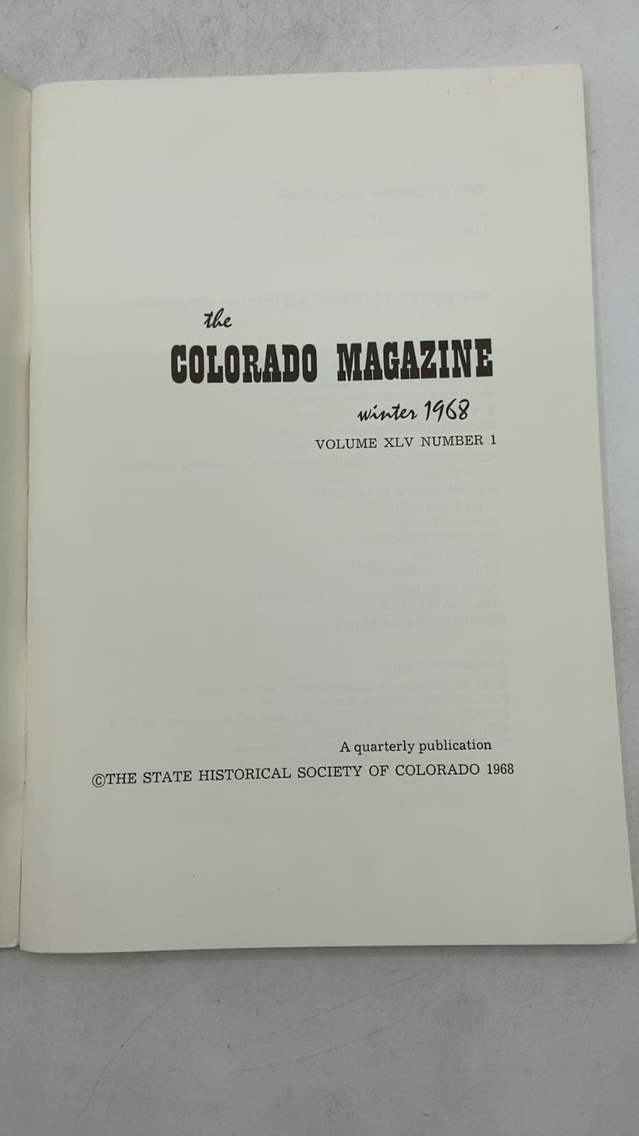 The Colorado Magazine Winter 1968 Volume XLV Number 1 - title page