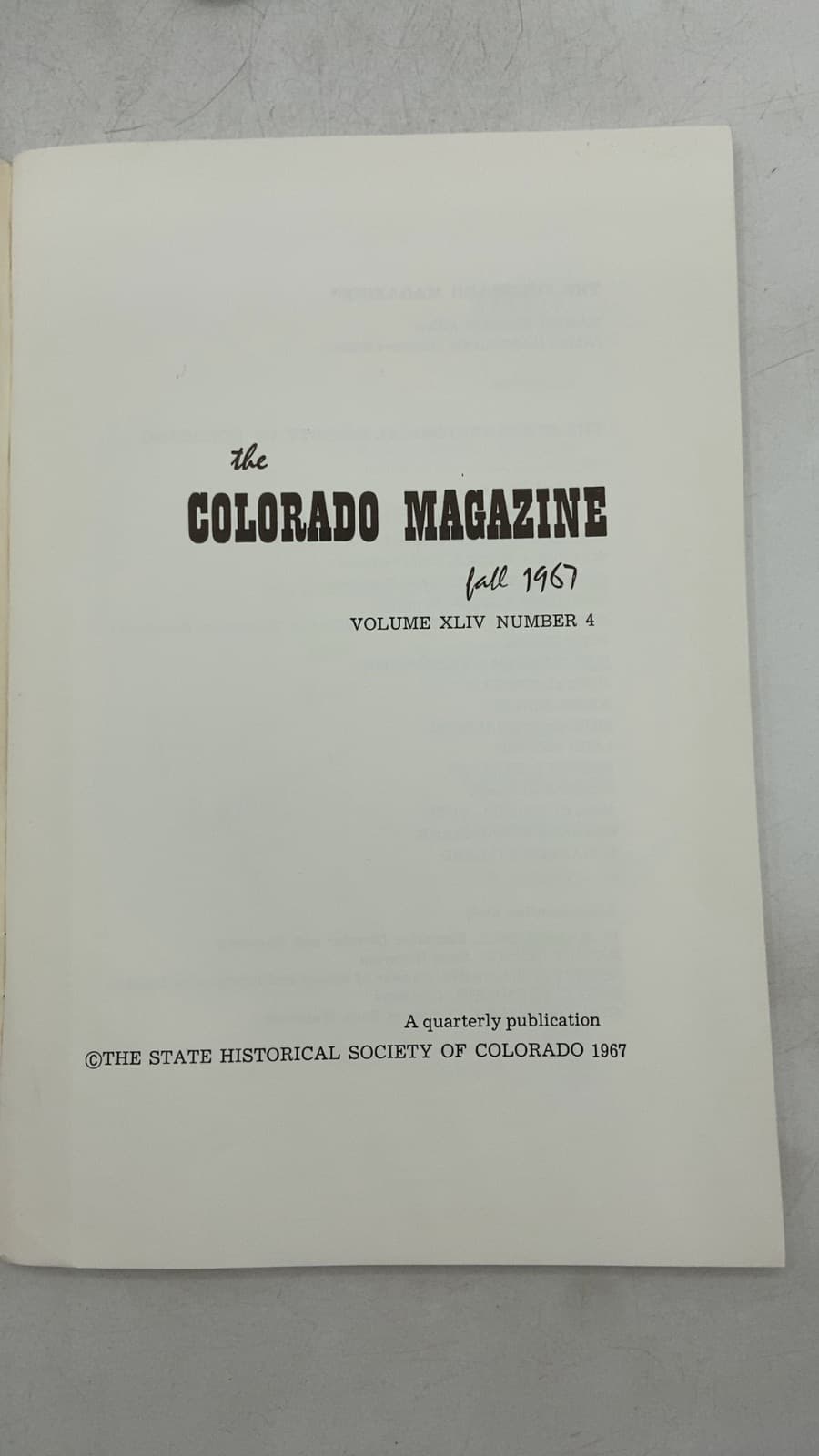 The Colorado Magazine, Fall 1967, Volume XLIV Number 4 - title page