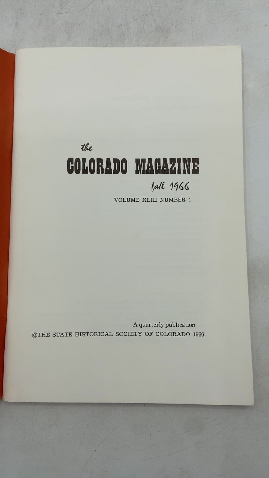The Colorado Magazine, Fall 1966, Volume XLIII Number 4 - title page