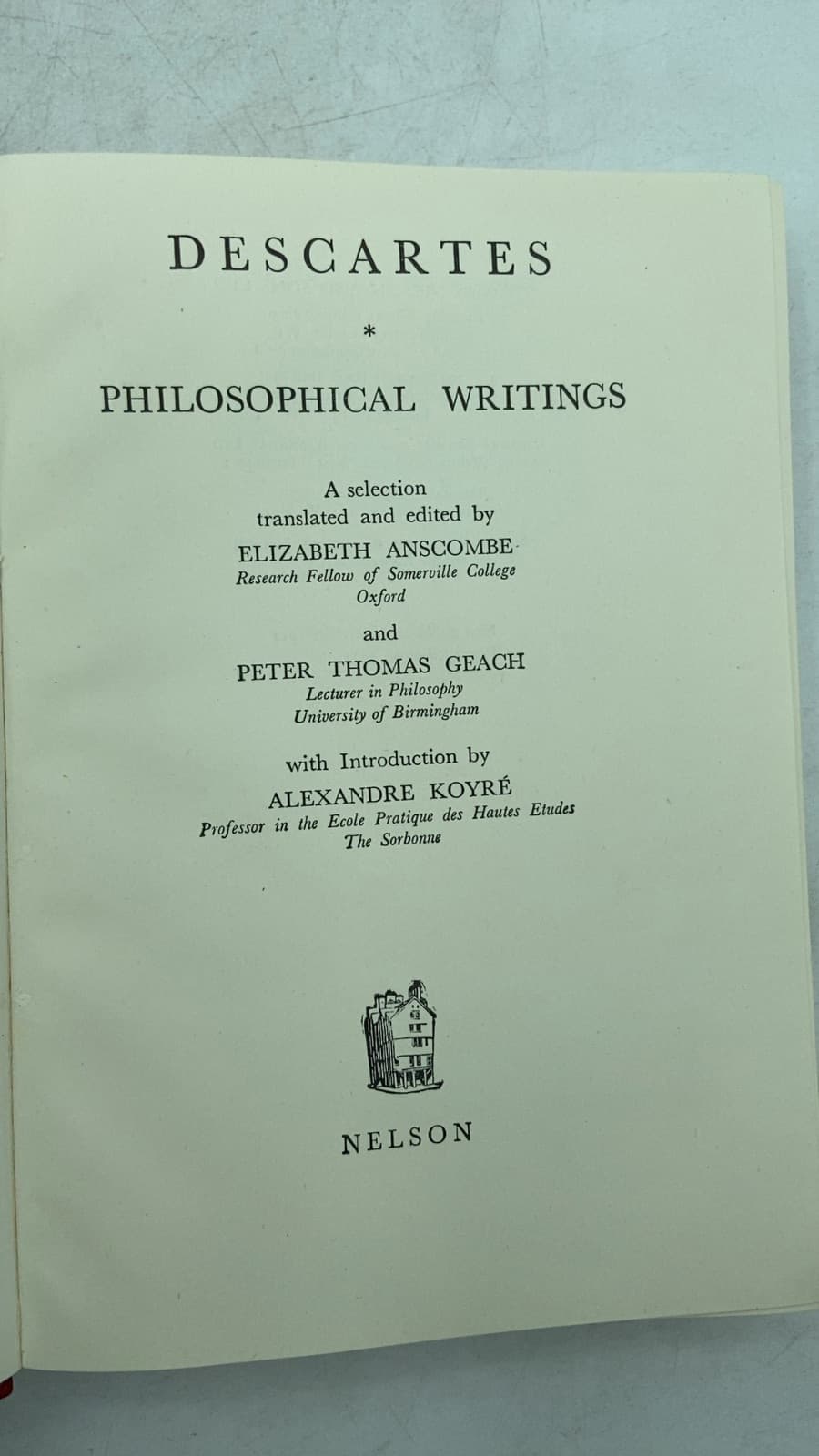 Descartes: Philosophical Writings by Elizabeth Anscombe and Peter Thomas Geach - title page