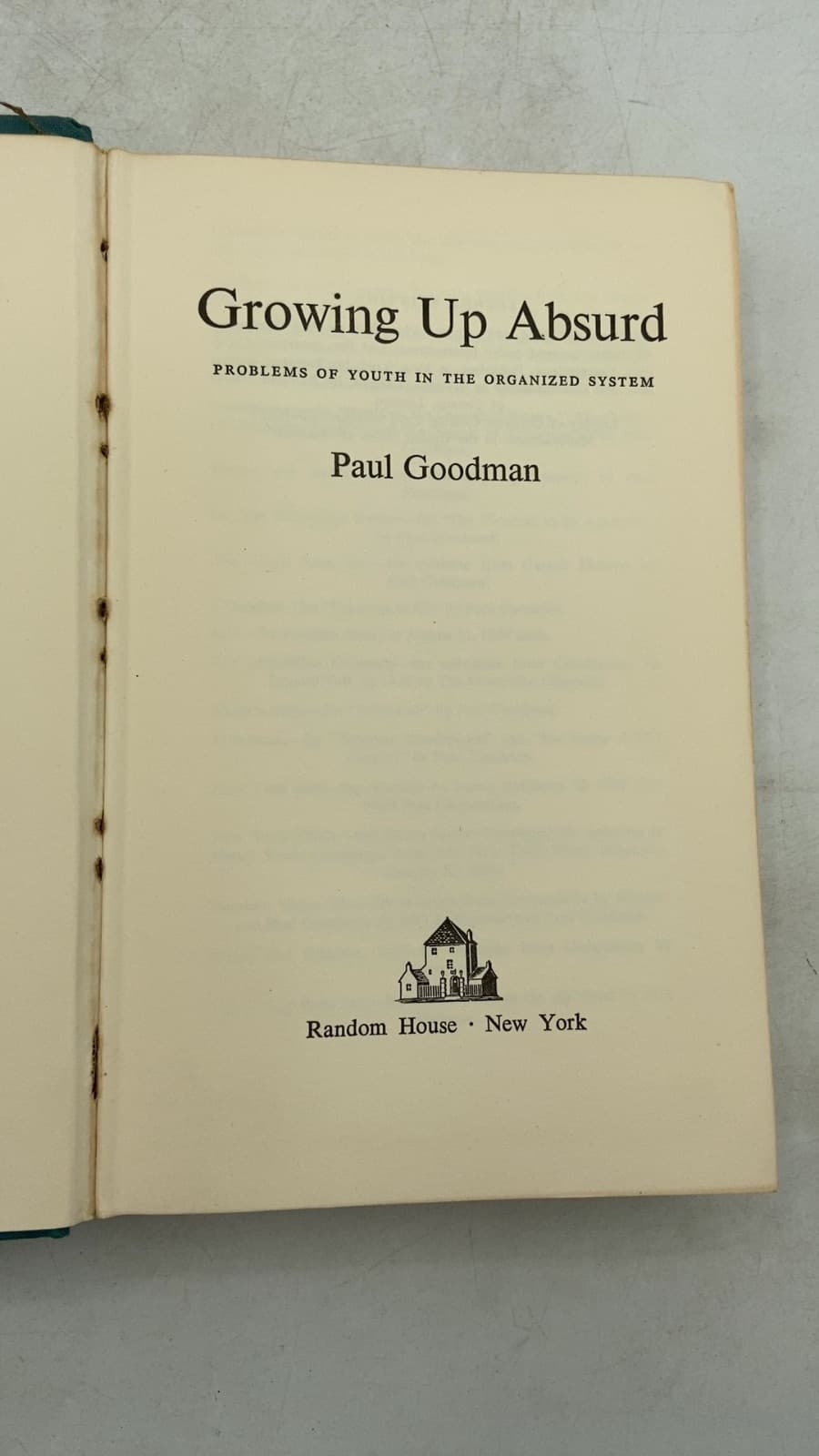Growing Up Absurd: Problems of Youth in the Organized System by Paul Goodman - title page