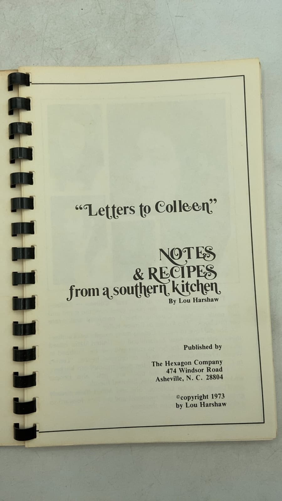 "Letters to Colleen" NOTES & RECIPES from a southern kitchen by Lou Harshaw - title page