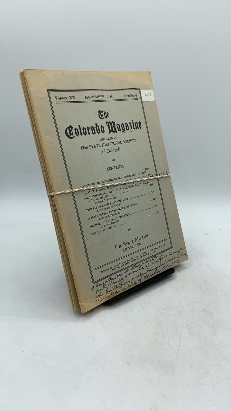 The Colorado Magazine, Volume XX (Numbers 1-6) by The State Historical Society of Colorado - front cover
