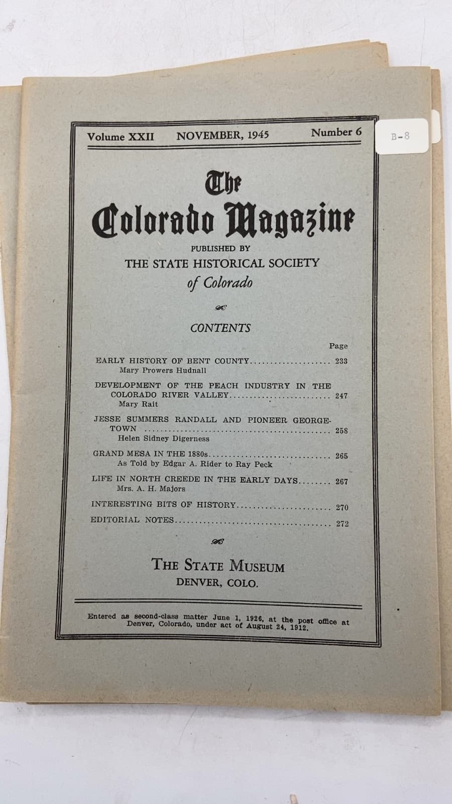 The Colorado Magazine, missing number 2  by The State Historical Society of Colorado - title page