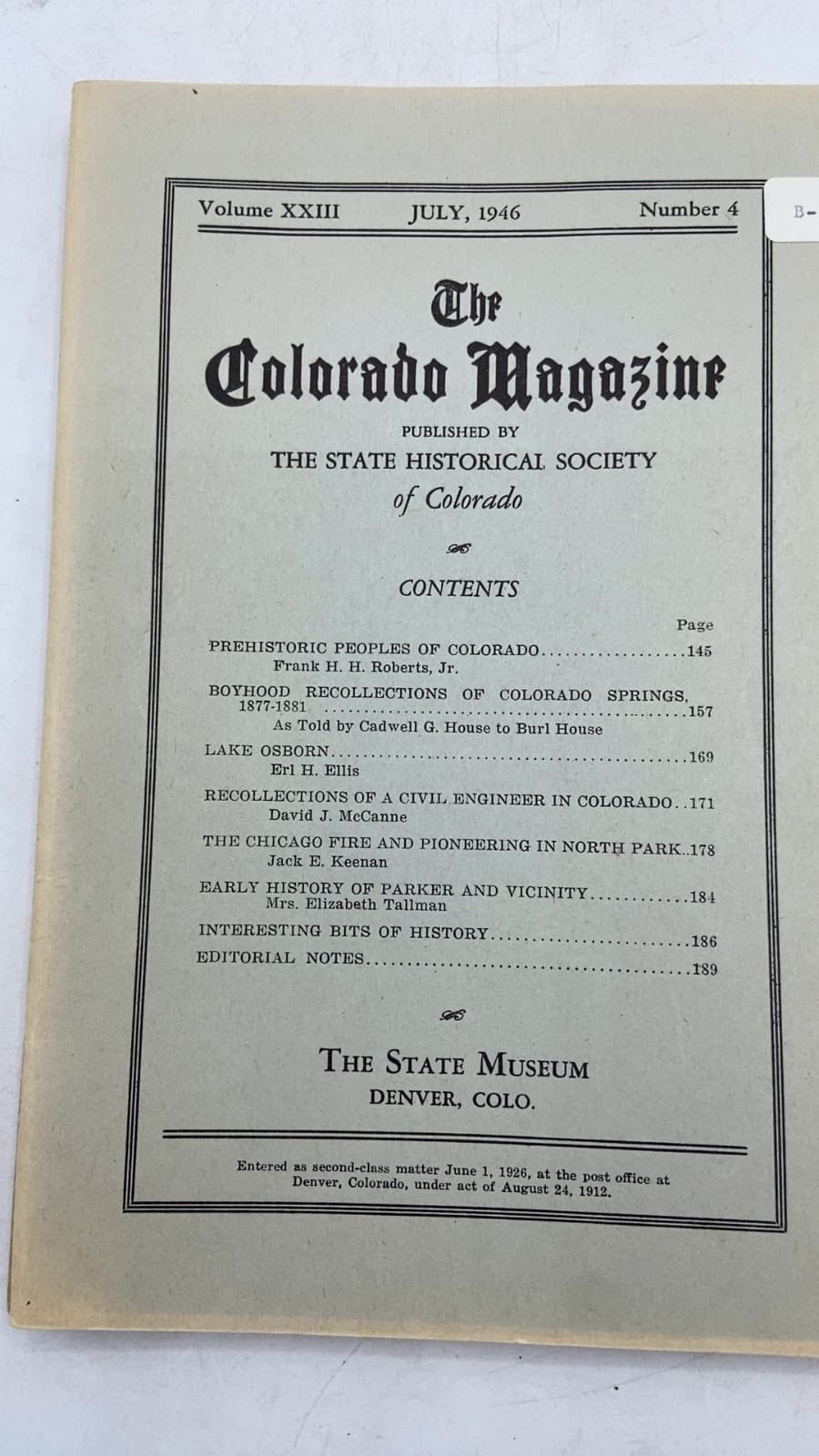 The Colorado Magazine, Vol. XXIII, (number 1-4)  by The State Historical Society of Colorado - title page