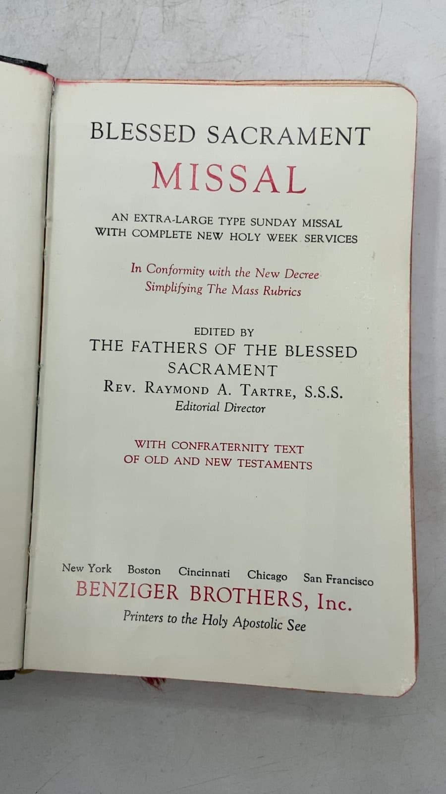 Blessed Sacrament Missal by Rev. Raymond A. Tartre, S.S.S. - title page
