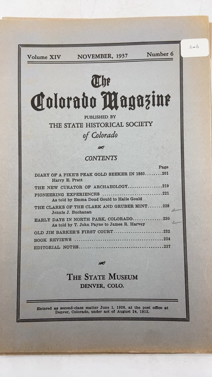 The Colorado Magazine bundle of three 1929-1937 by The State Historical Society of Colorado - title page