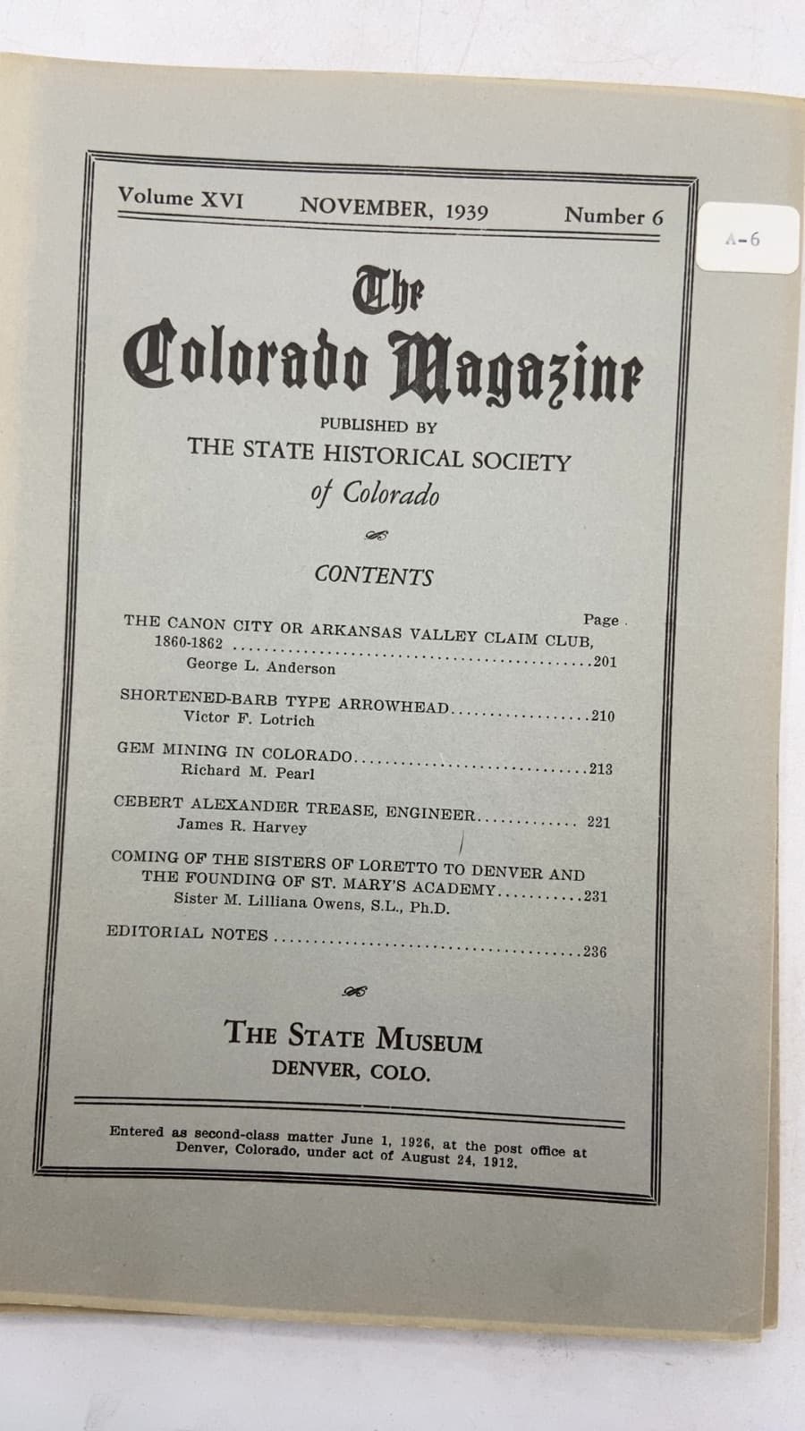 The Colorado Magazine mixed 1939-1943 by The State Historical Society of Colorado - title page