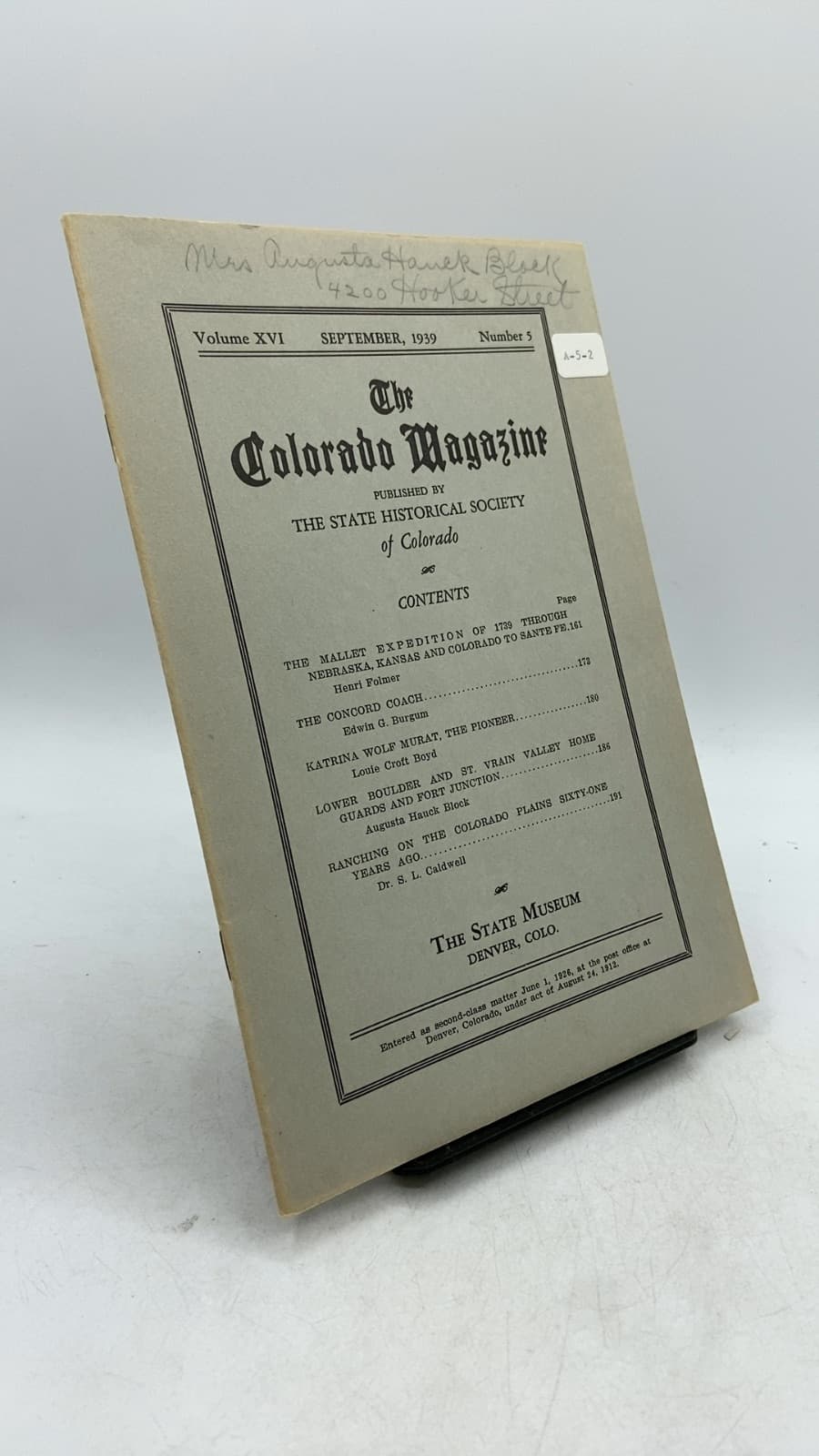The Colorado Magazine, Volume XVI, Number 5 by The State Historical Society of Colorado - front cover