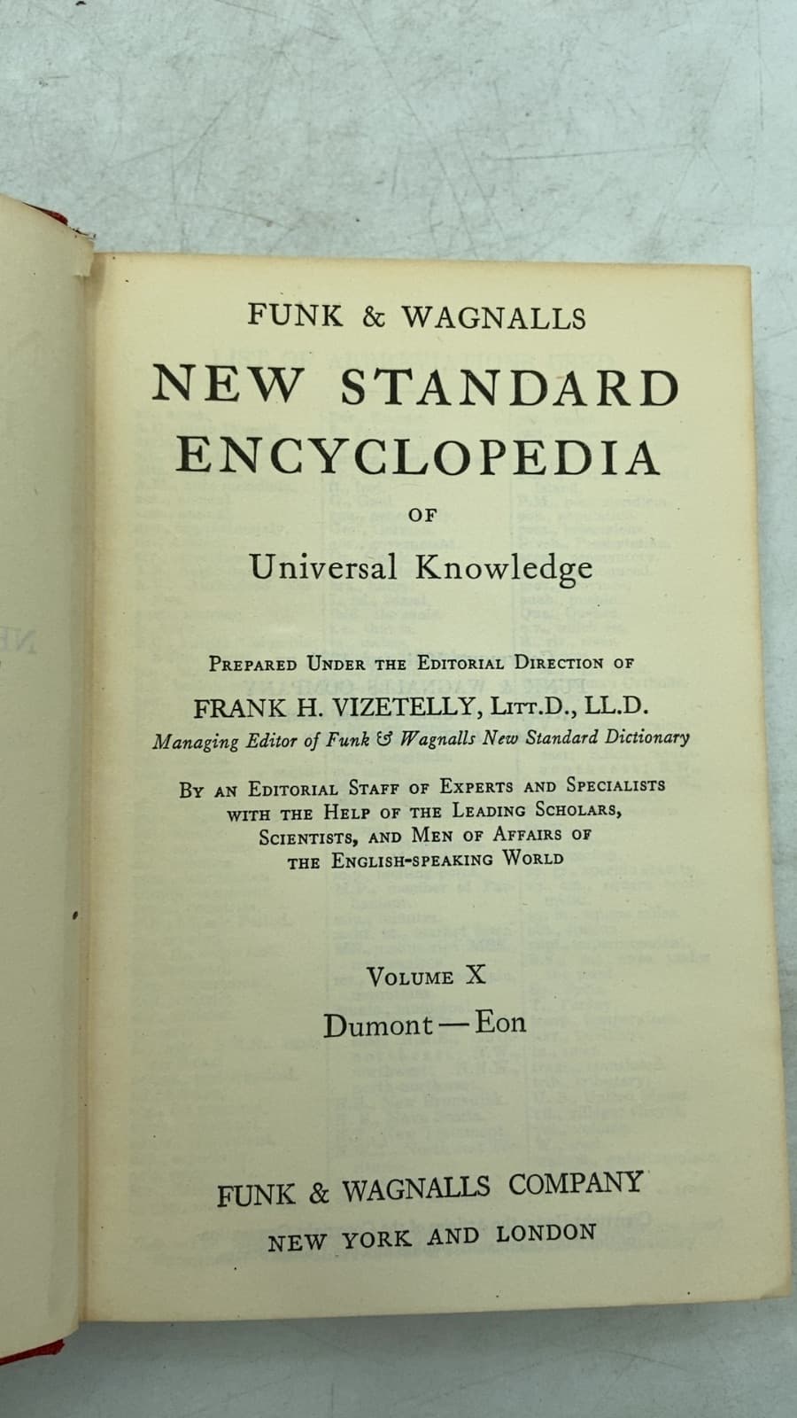Funk & Wagnalls New Standard Encyclopedia of Universal Knowledge, Volume X: Dumont—Eon by Frank H. Vizetelly - title page