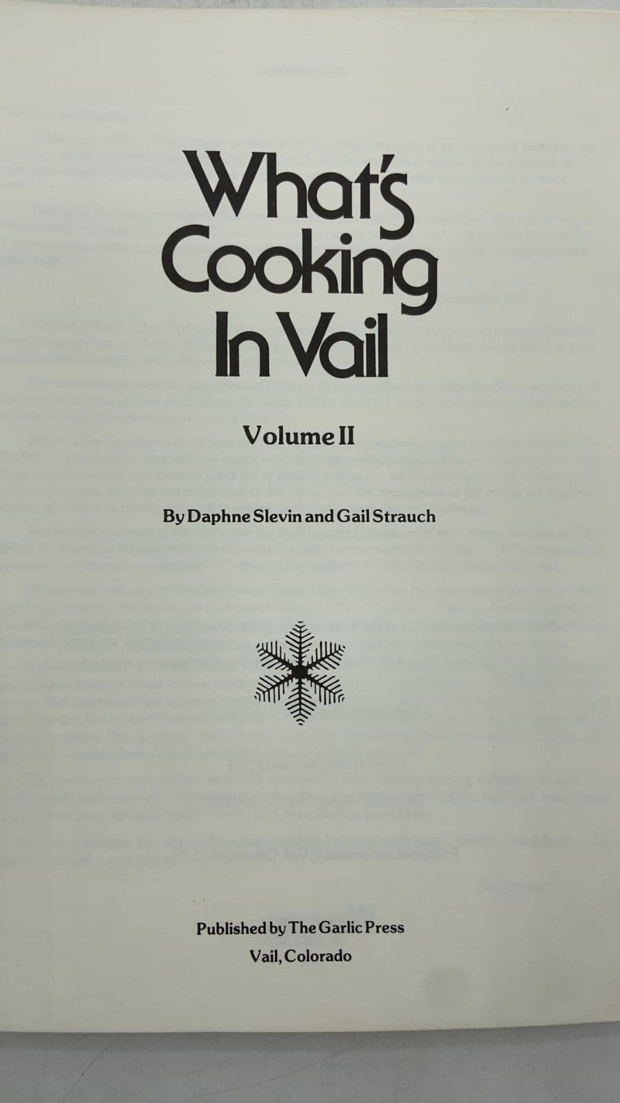 What's Cooking In Vail Volume II by Daphne Slevin and Gail Strauch - title page