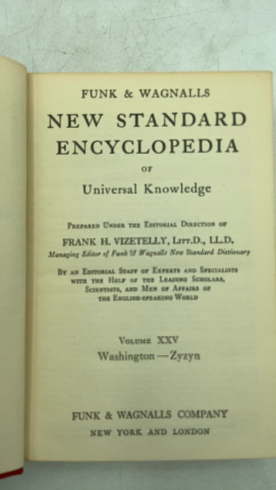 Funk & Wagnalls New Standard Encyclopedia of Universal Knowledge, Volume XXV: Washington—Zyzyn by Frank H. Vizetelly - title page