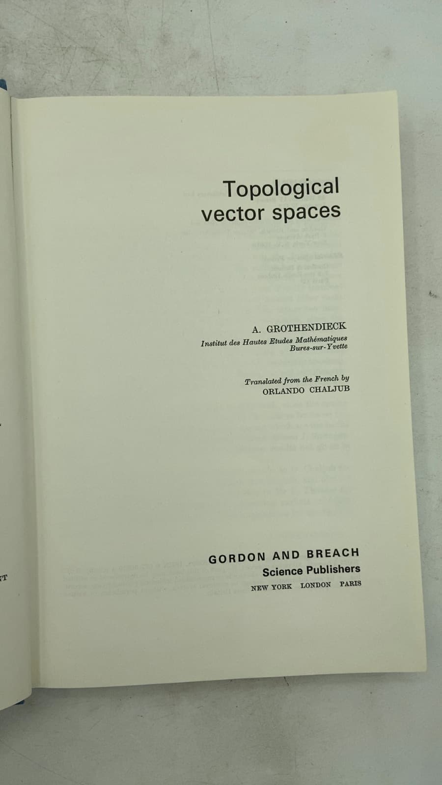 Topological Vector Spaces by A. Grothendieck - title page