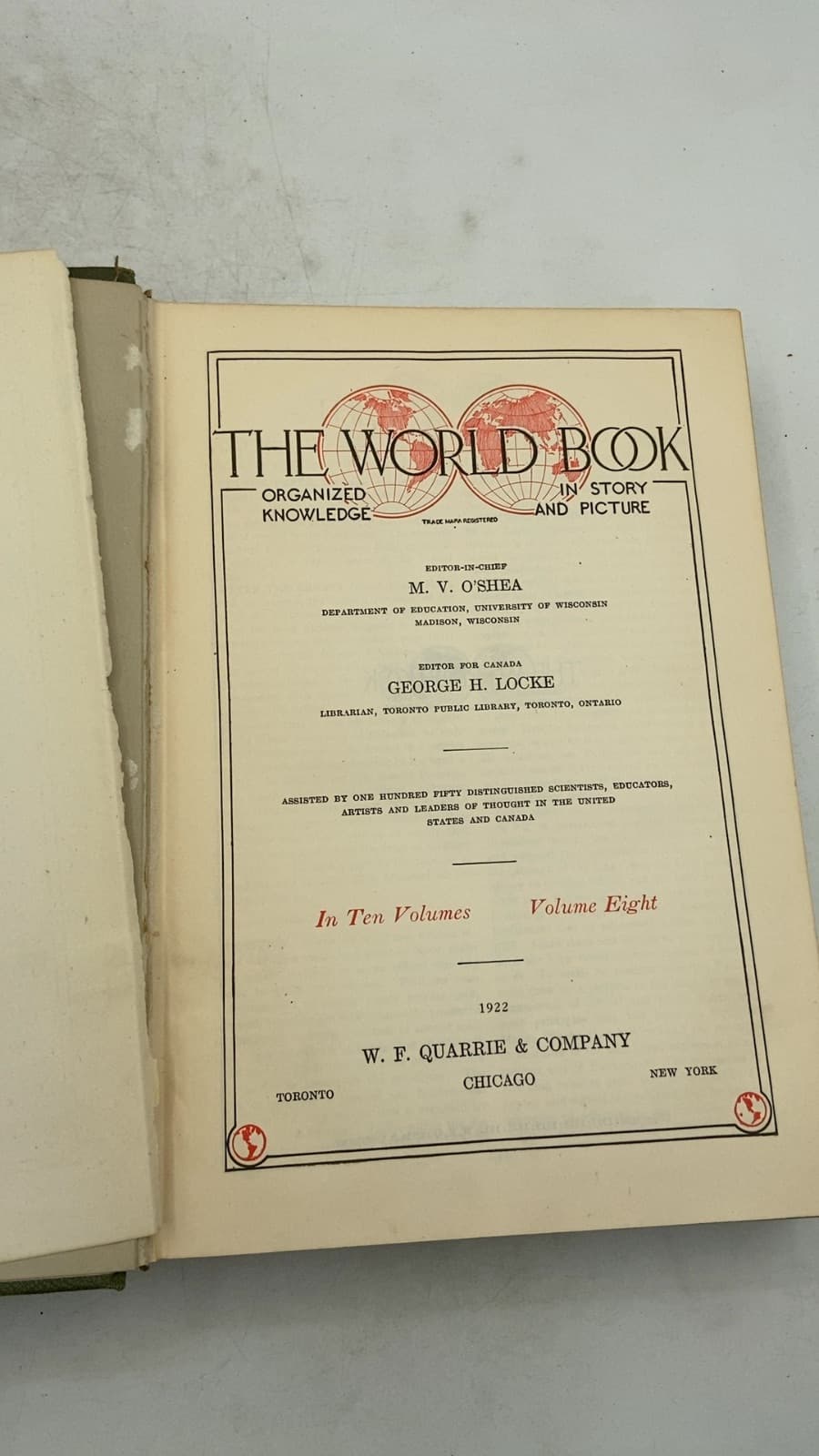 The World Book: Organized Knowledge in Story and Picture, Volume Eight by M. V. O'Shea (Editor-in-Chief) - title page