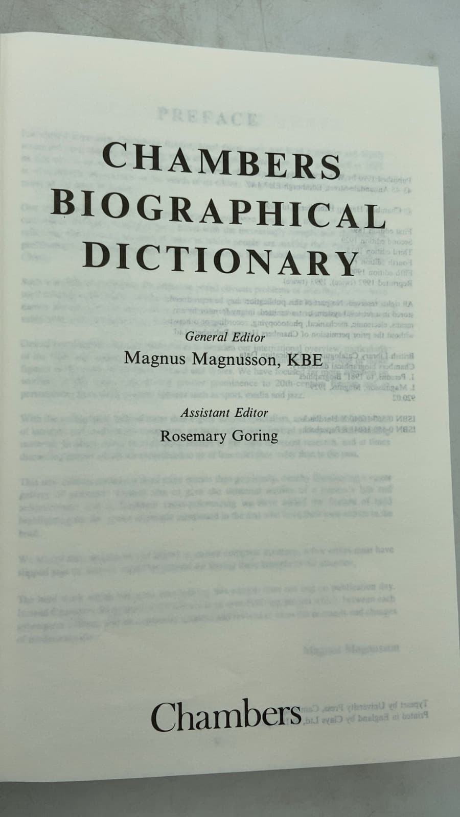 Chambers Biographical Dictionary by Magnus Magnusson, KBE (General Editor), Rosemary Goring (Assistant Editor) - title page