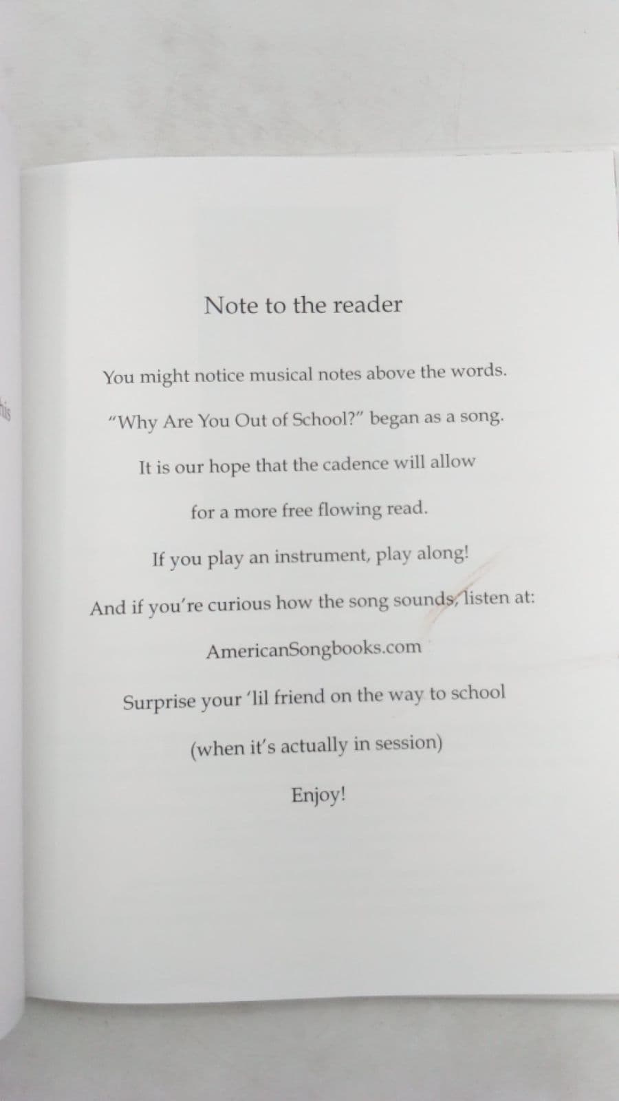 Why Are You Out of School? by Evan Casey and Sheila Casey - title page