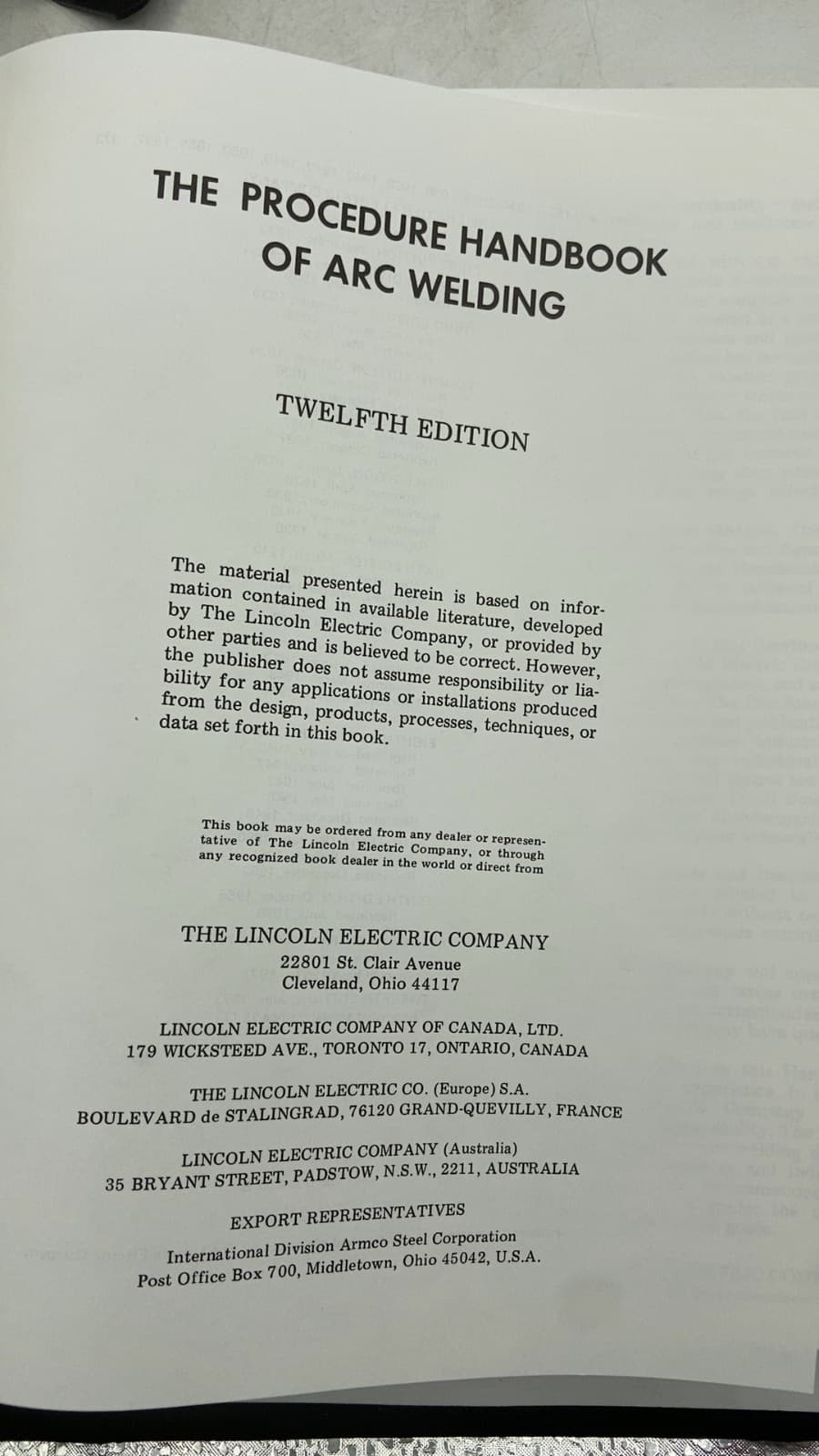 The Procedure Handbook of Arc Welding - title page