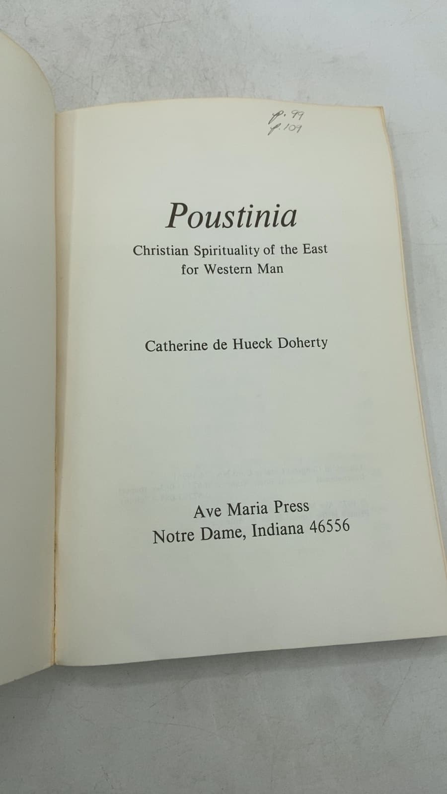Poustinia: Christian Spirituality of the East for Western Man by Catherine de Hueck Doherty - title page