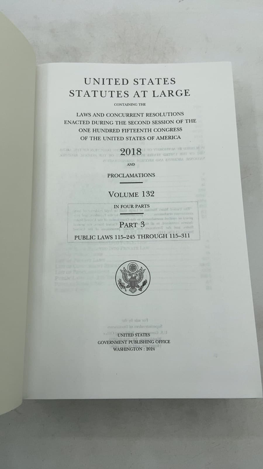 United States Statutes at Large, Volume 132, Part 3 - title page